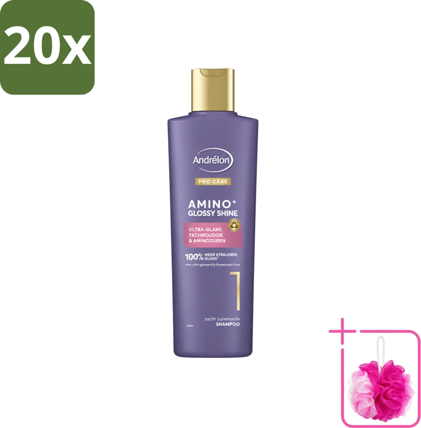 20 x Andrélon – Shampoo – Pro Care Amino+ Glossy Shine – 250 ml - Bulkverpakking - Glans haar - Douchemop - Zachtheid haar