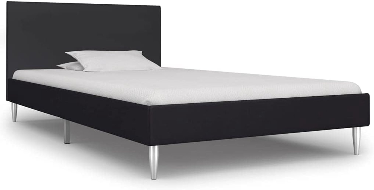 Tweepersoonsbed, bedframe, zwart, stof, 90 x 200 cm, geschikt voor familiekamers
