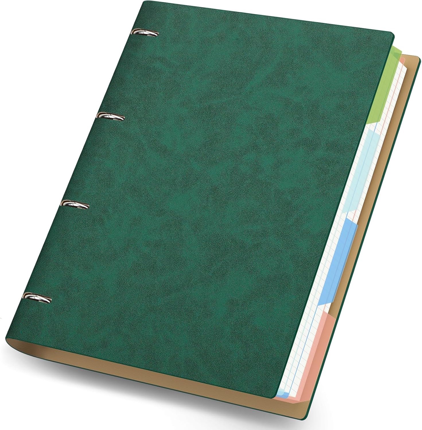 Notitieboek Leer A4-21.5x28cm Groen Ringband Notebook - 100GSM Navulbaar Ringband Notitieblok - 150 Vellen 5mm Vierkant Losbladig Leer PU A4 Notitieboek
