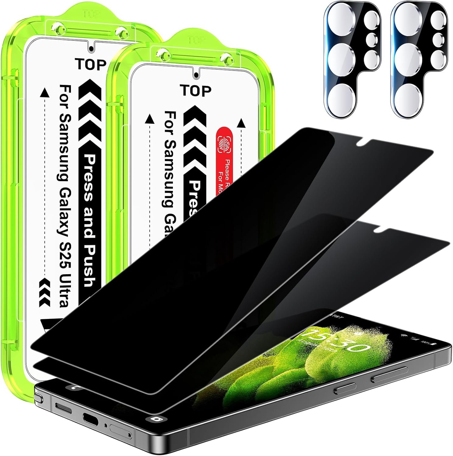 Screenprotector voor Samsung Galaxy S25 Ultra 6,9 inch, 2 stuks Anti-vingerafdruk 7H PET Film Schermbeschermer + 2 stuks Camera Lens Beschermer, Vingerafdruk ID Compatibel