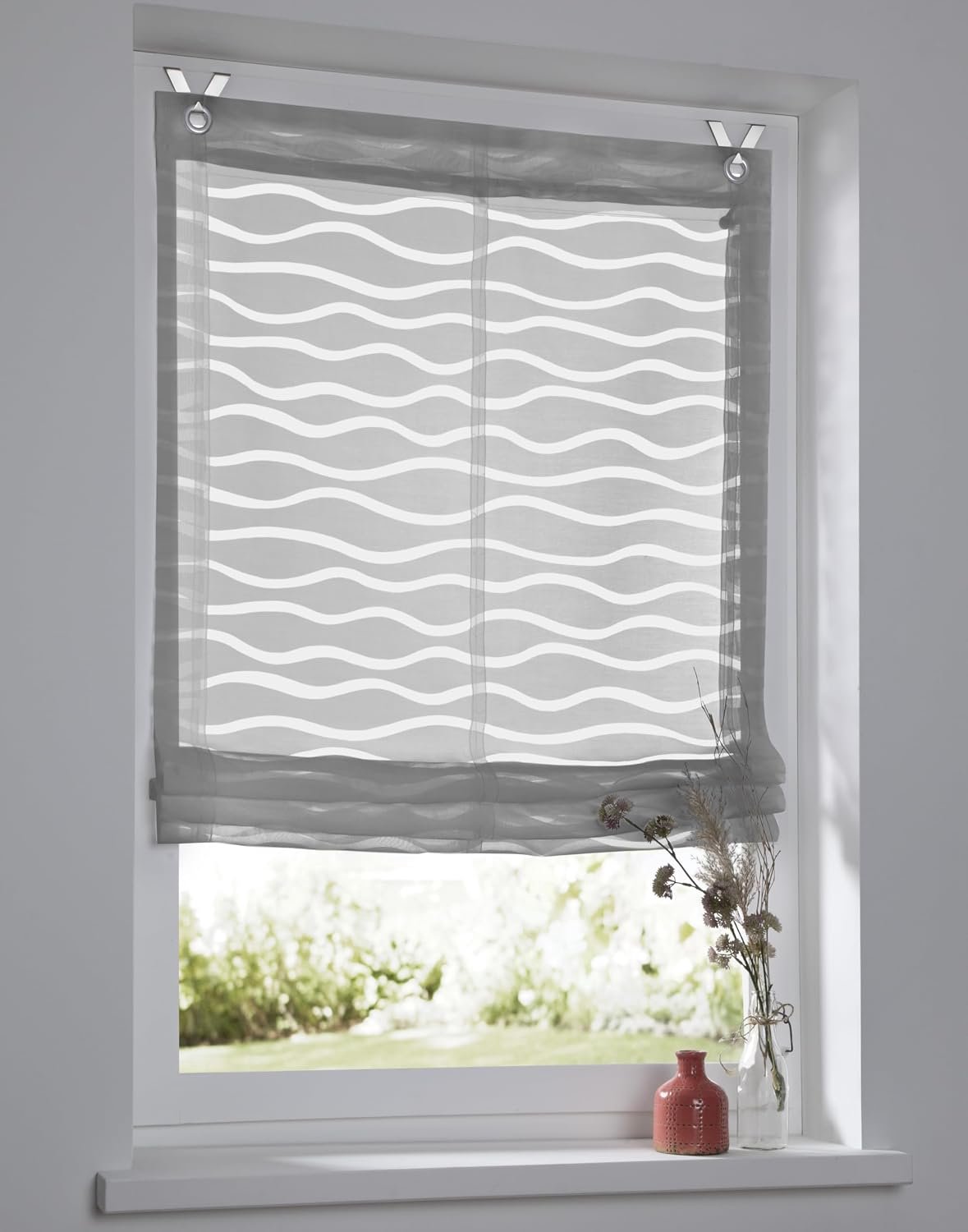 Schaduw Enya grijs met oogjes vouwgordijn debrander golf semi-transparant B 100 x H 140 cm