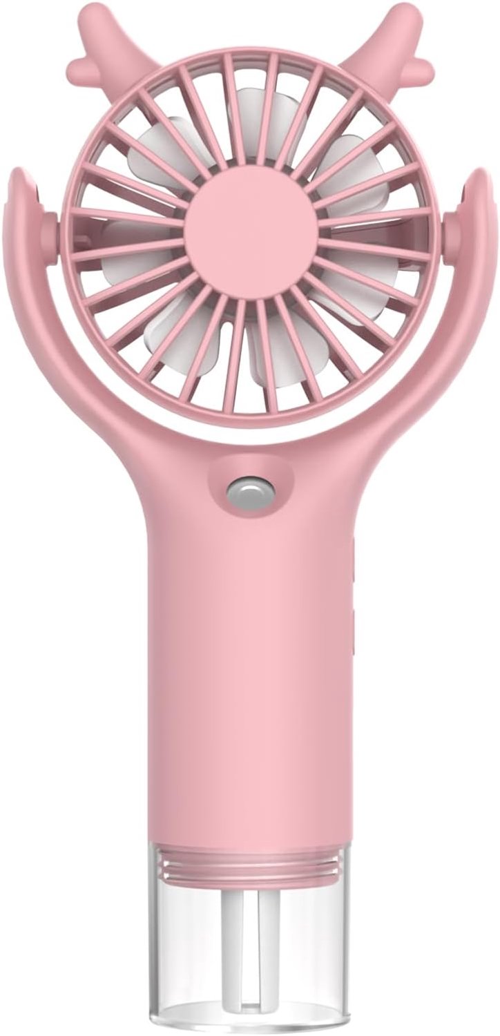Draagbare mini-ventilator, turbo-ventilator met waterspray, handventilator, draagbaar, USB, oplaadbaar, 3 snelheden, ventilator voor reizen, kantoor, buiten, roze 1