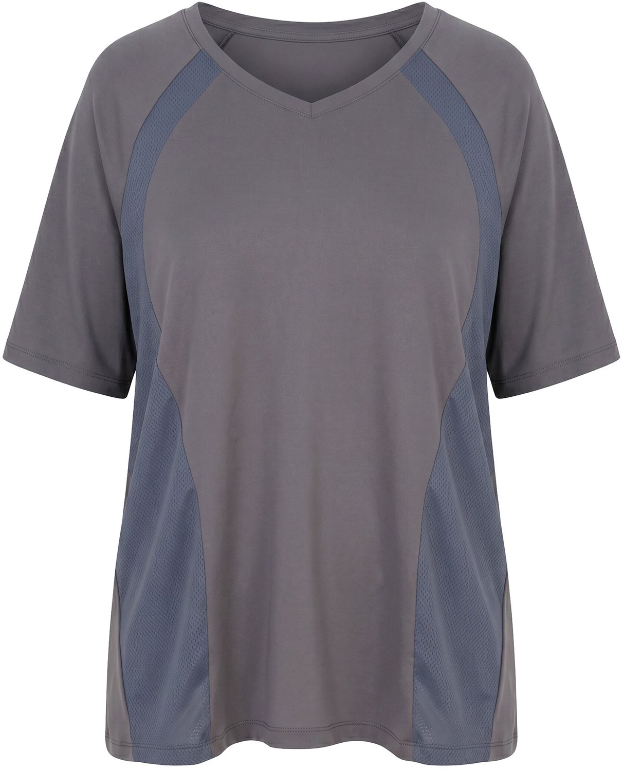 Ulla Popken - Dames - Functioneel shirt sneldrogend halflange mouw - Asfaltgrijs - Maat 54+