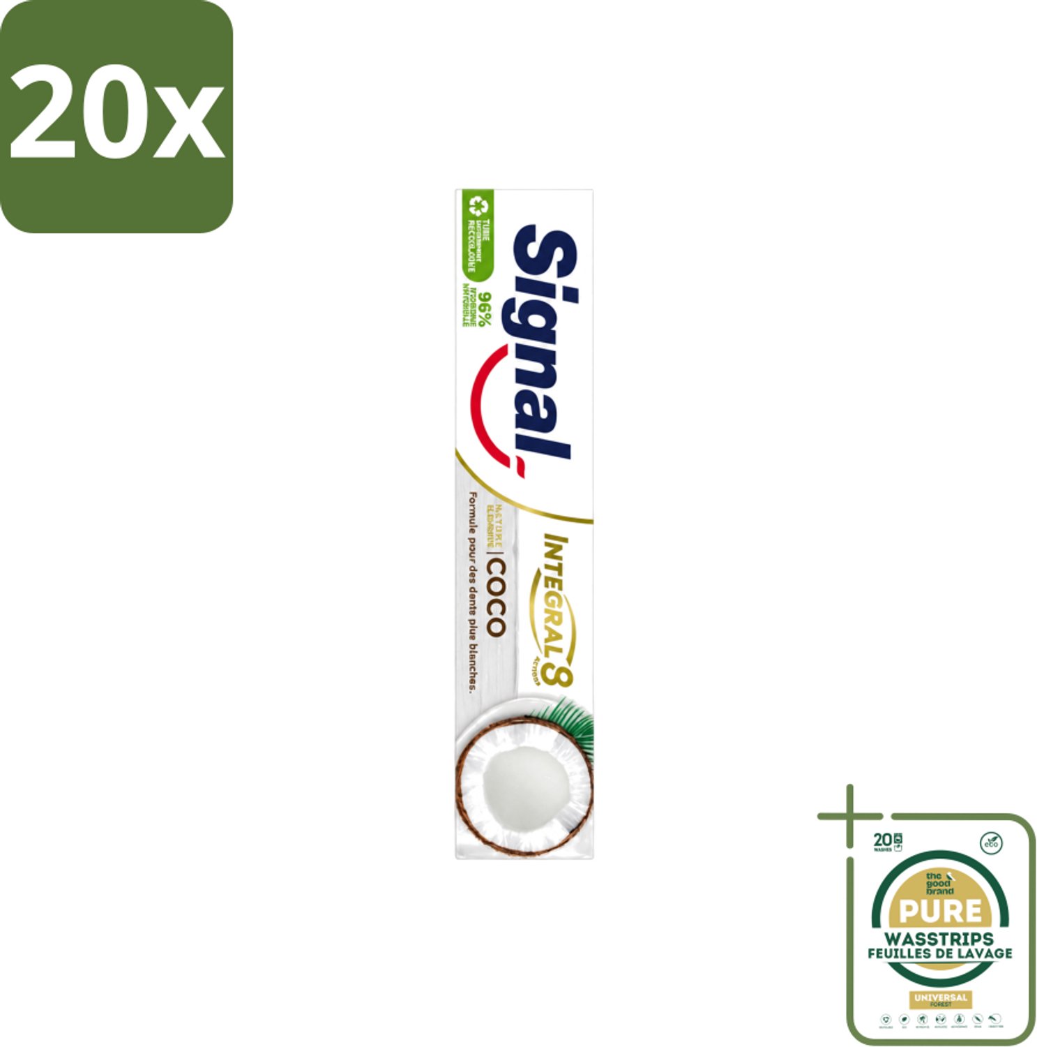 20 x Signal - Integral & Actions - Tandpasta - Natuurlijke Elementen - Kokos - Voor Witte Tanden - 75 ml - Wasstrips - Tandpasta - Natuurlijke Tandpasta - Kokos Tandpasta - Witte Tanden - Tandbescherming
