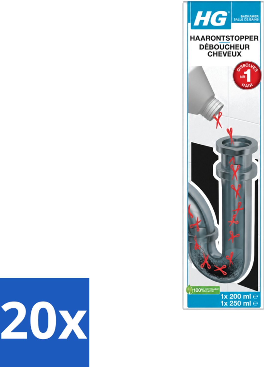 20 x HG - Haarontstopper - Eenvoudig & Effectief Gebruik - 450 ml - Voordeelverpakking - 20 stuks