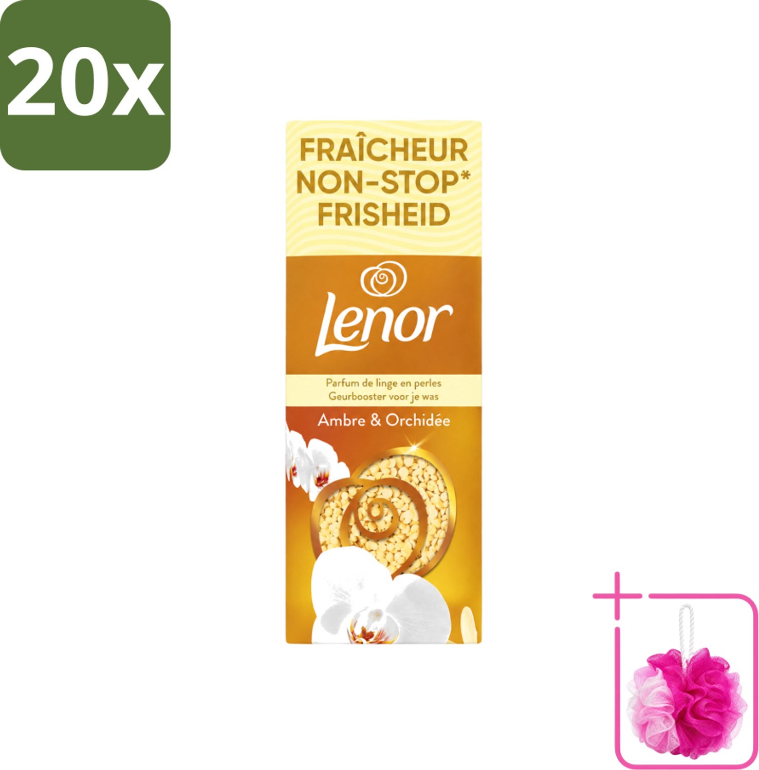20 x Lenor – Geurbooster – Amber & Orchidee – 12 Wasbeurten – 155 g - Bulkverpakking - Geurparels - Douchemop - Wasgeur
