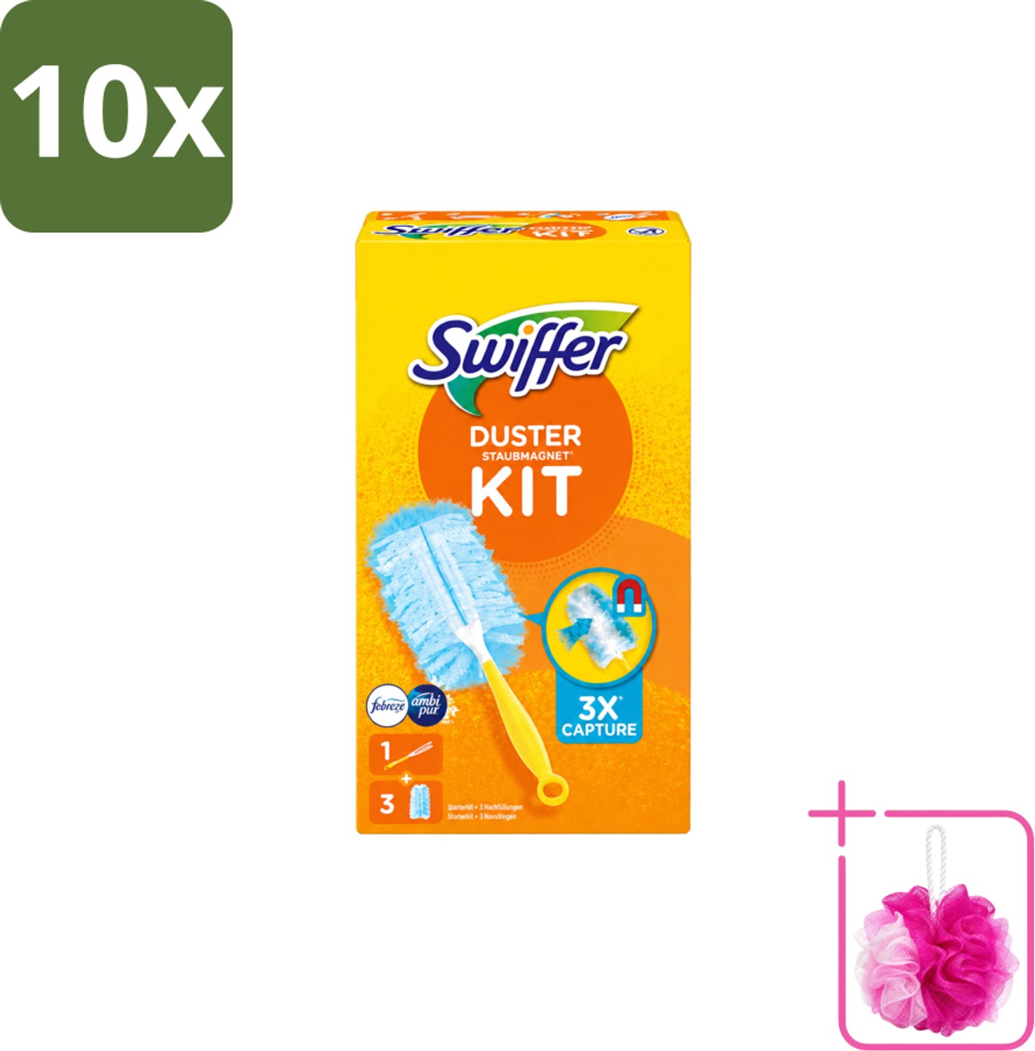 10 x Swiffer – Starterkit + 3 Navullingen – Met Febreze - Bulkverpakking - Stofvrij maken - Douchemop - Stof opvangen