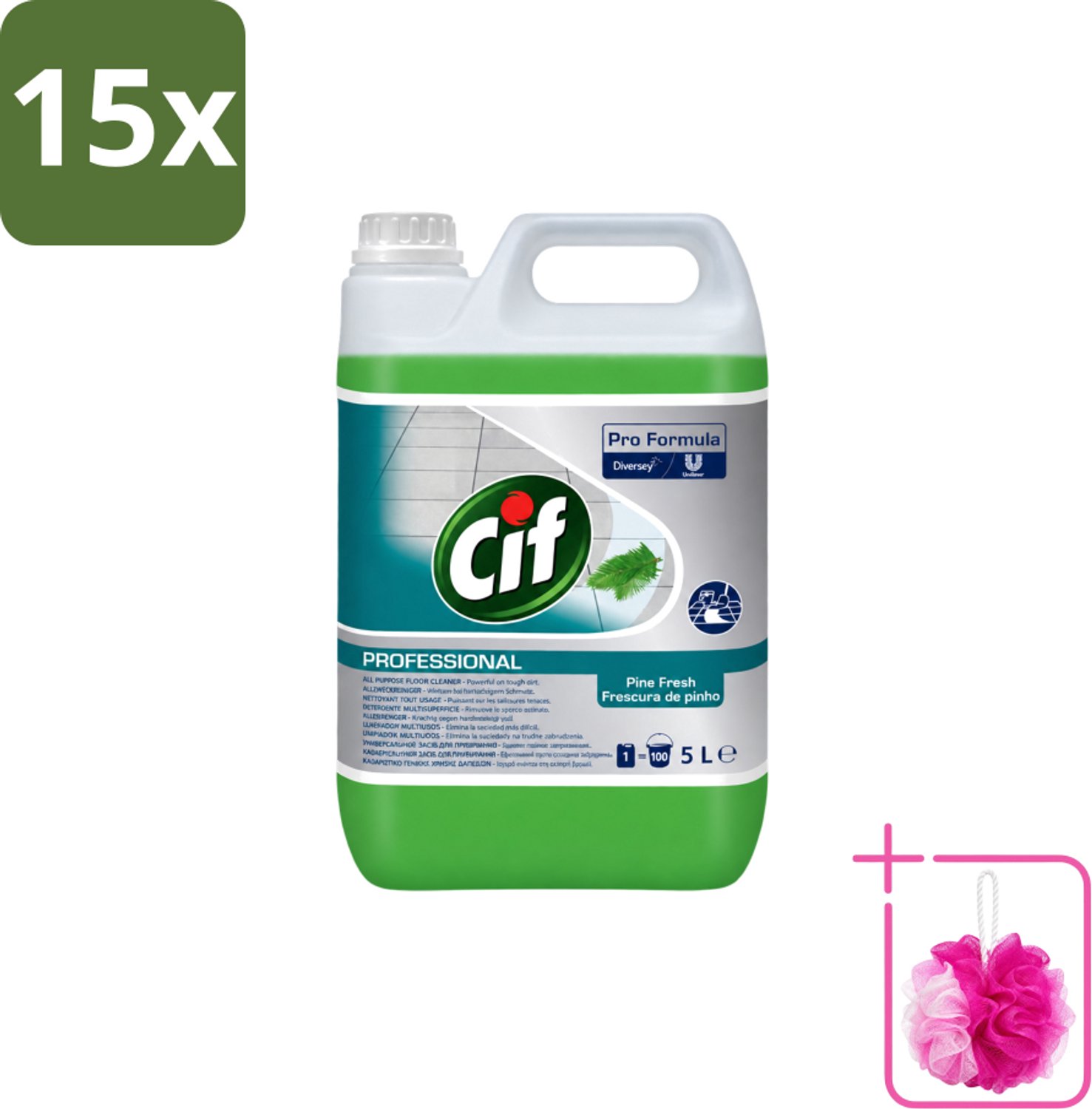 15 x Cif - Allesreiniger - Dennenfris - 5 l - Bulkverpakking - Allesreiniger - Douchemop - Waterbestendig oppervlak