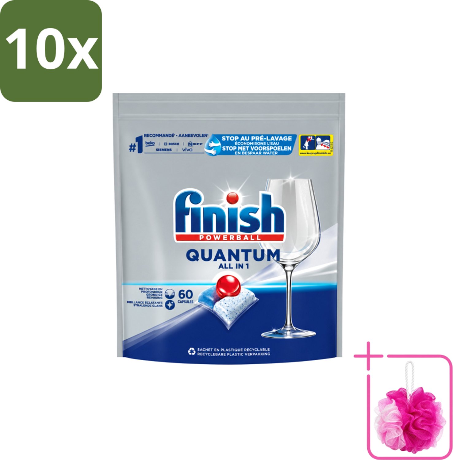 10 x Finish – Vaatwastabletten – Quantum All-in-1 – 60 Capsules - Bulkverpakking - Vaatwastabletten - Douchemop - Vaatwassen