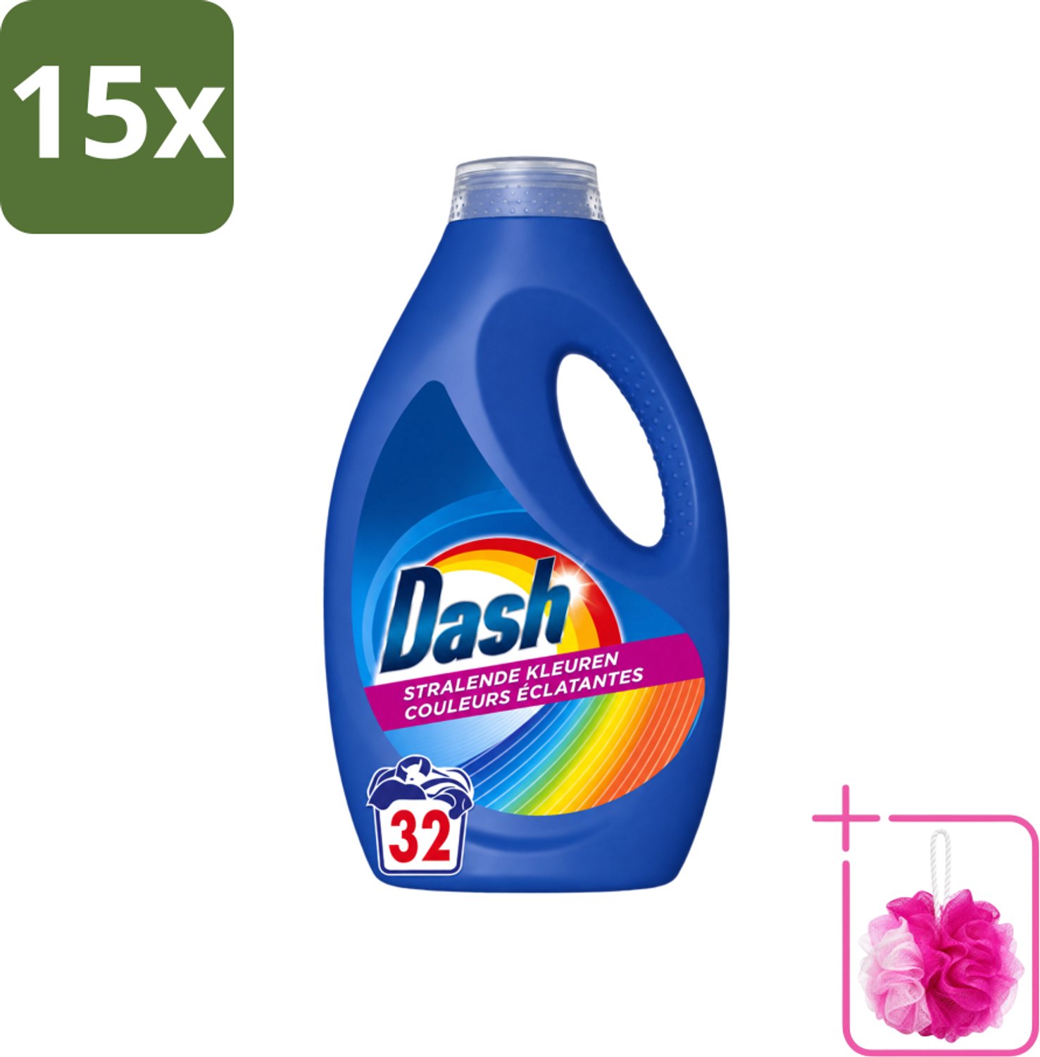 15 x Dash - Stralende Kleuren - Vloeibaar Wasmiddel - Gekleurde Was - 32 Wasbeurten - Bulkverpakking - Wasmiddel voor gekleurde kleding - Douchemop - Kleurbehoud