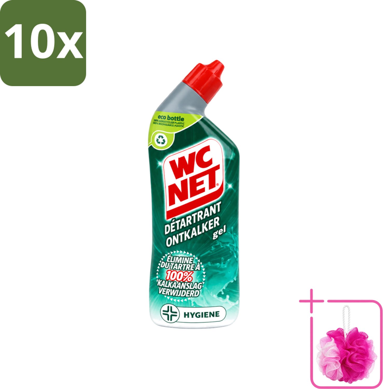 10 x WC Net - Toiletreiniger - Gel - Ontkalkt - Gerecycled Materiaal - 750 ml - Bulkverpakking - WC net ontkalker - Douchemop - Toilet reinigen