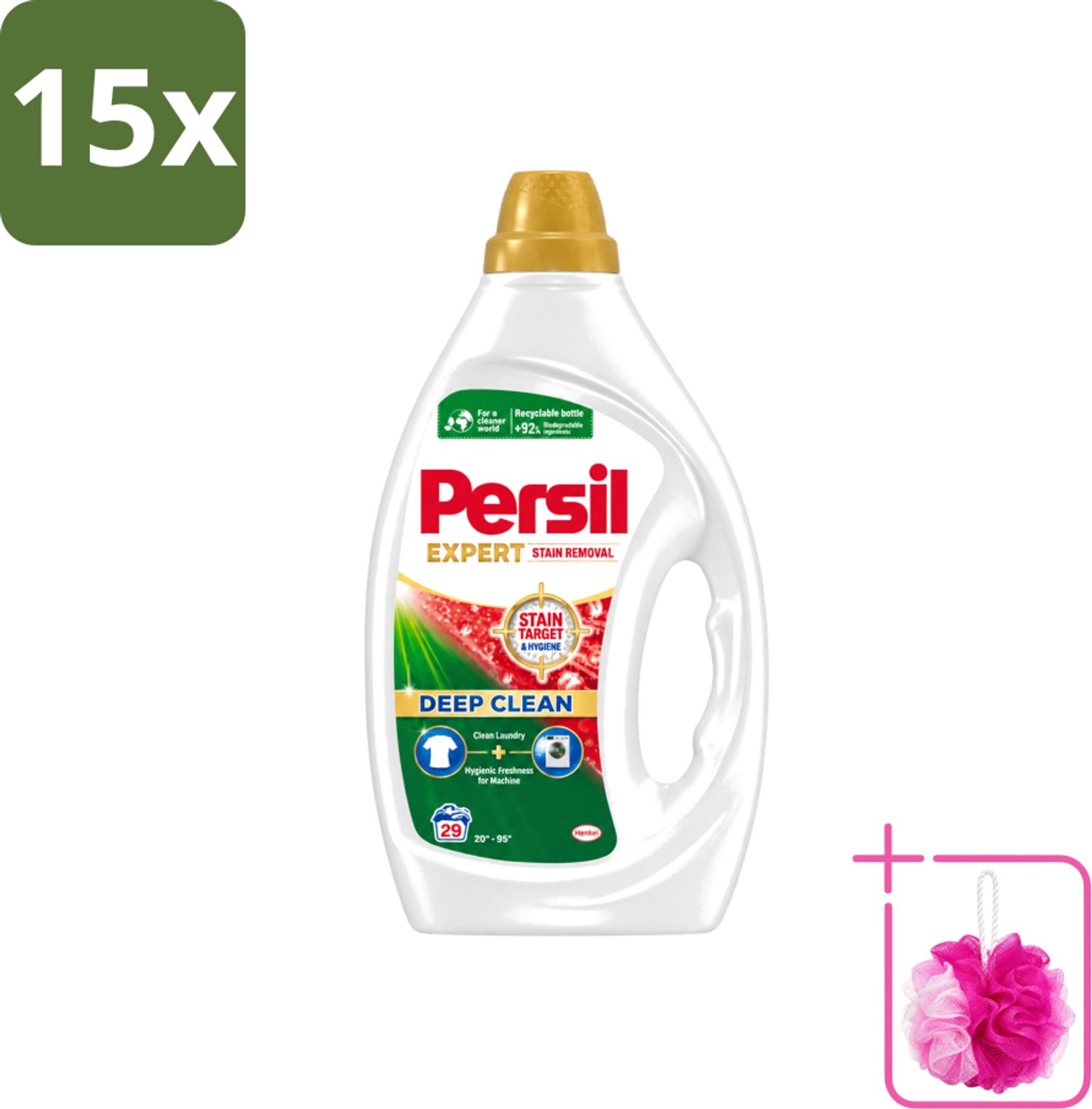 15 x Persil Expert - Vlekverwijdering - Vloeibaar Wasmiddel - Witte en Gekleurde Was - 29 Wasbeurten - Bulkverpakking - Vlekverwijdering - Douchemop - Wasmiddel