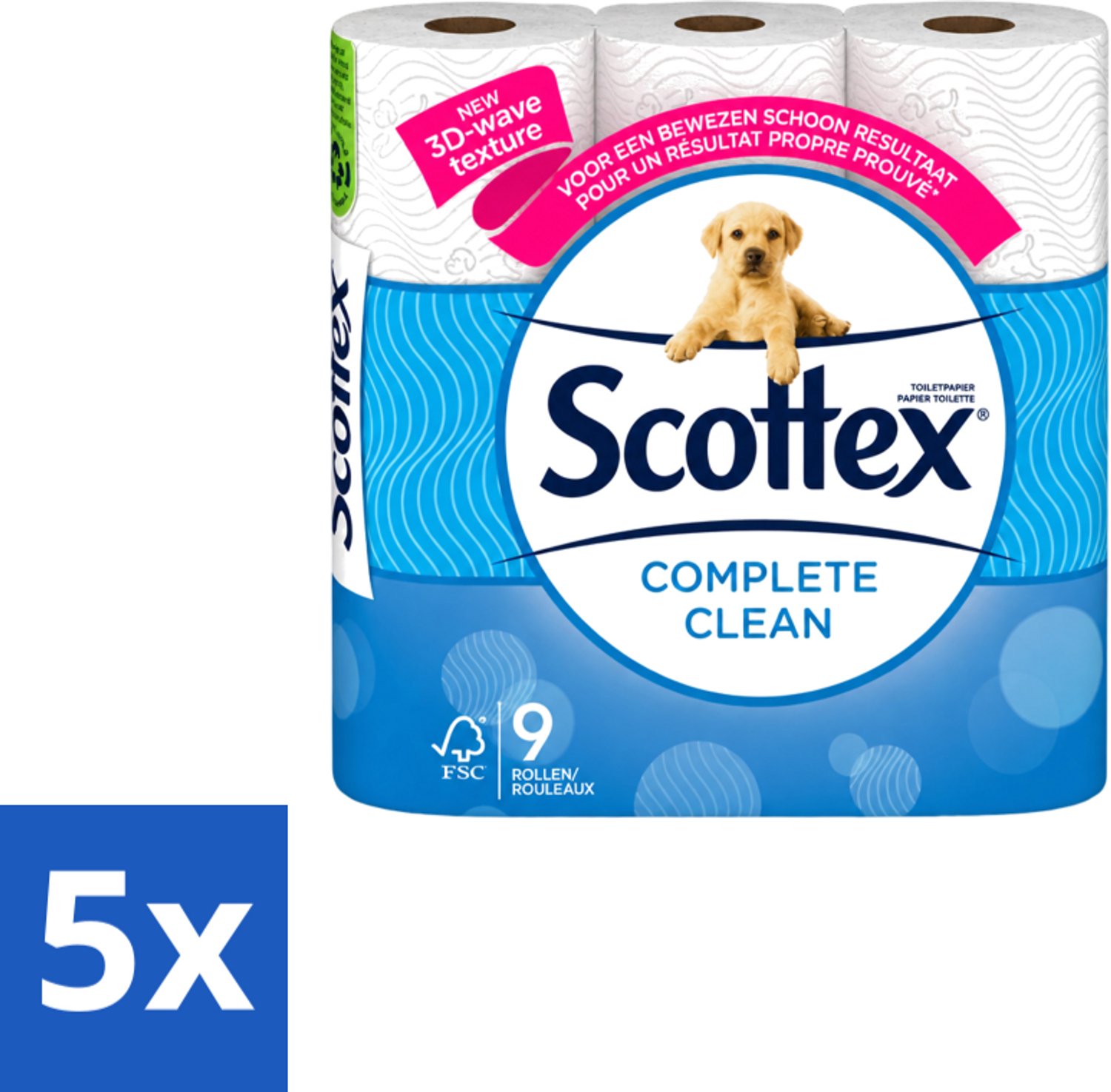 5 x Page Scottex – Toiletpapier – Complete Clean 2-laags – 9 rollen - Voordeelverpakking - 5 stuks