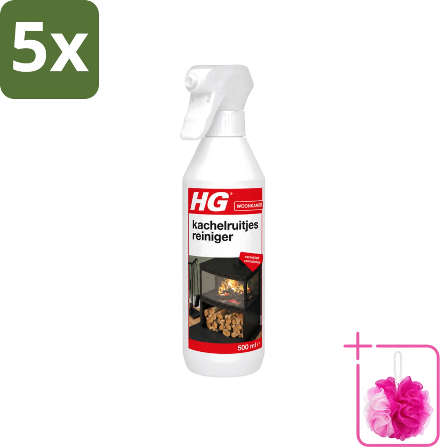 5 x HG - Kachelruitjesreiniger - Verwijdert Roetaanslag - 500 ml - Bulkverpakking - Kachelruiten reinigen - Douchemop - Roet verwijderen