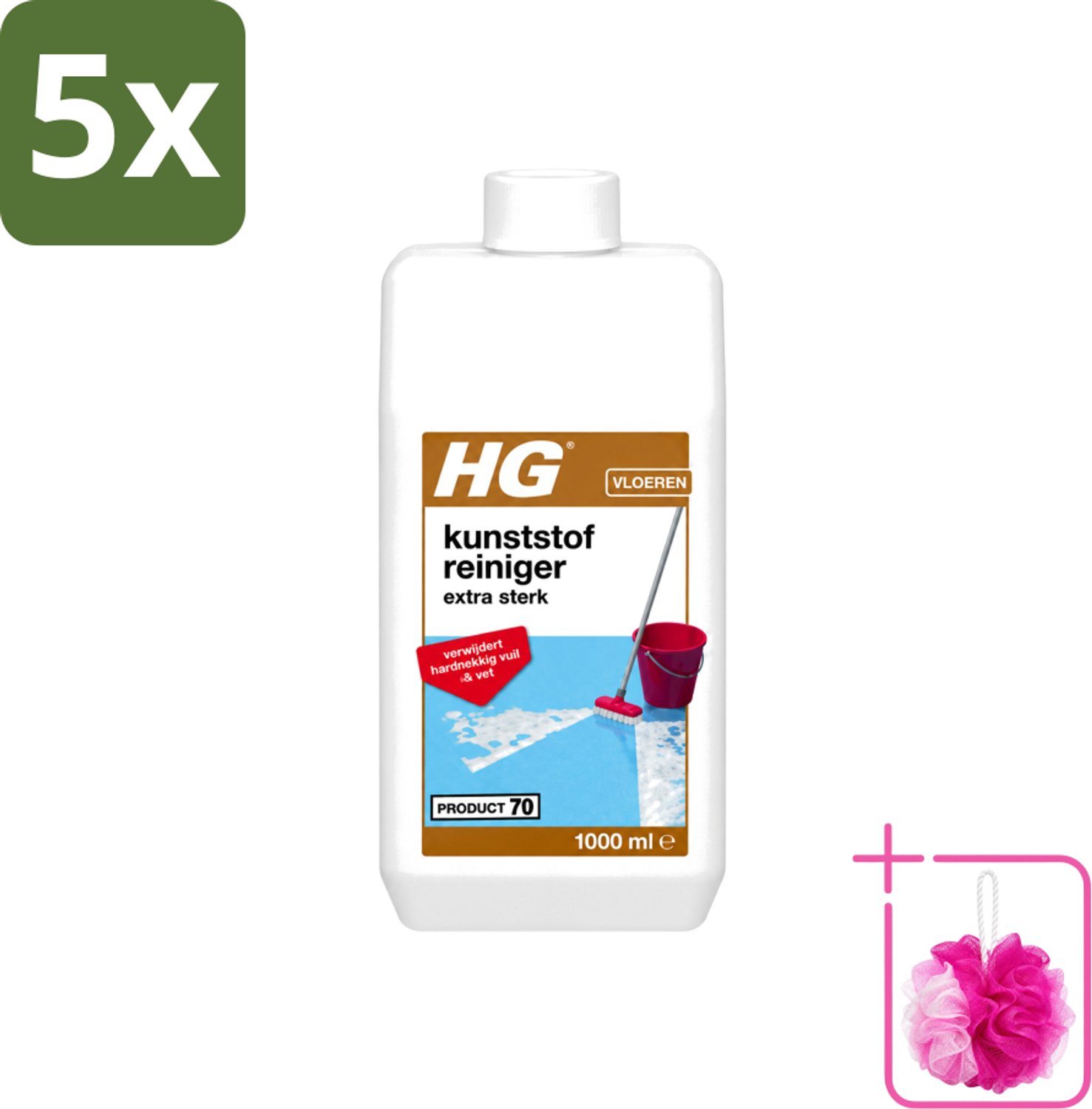 5 x HG - Kunststofreiniger - Extra Sterk - Verwijdert Hardnekkig Vuil & Vet - 1L - Bulkverpakking - Kunststof vloer reinigen - Douchemop - Kunststof vloer krachtreiniger