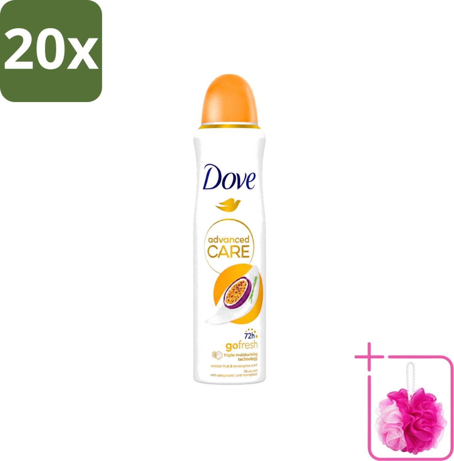20 x Dove - Deospray - Passievrucht & Citroengras - 150 ml - Bulkverpakking - Passievrucht en citroengras - Douchemop - Anti-transpirant