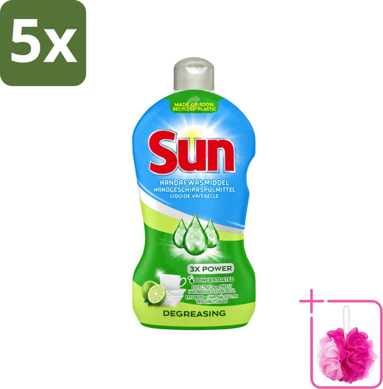 5 x Sun - Handafwasmiddel - Degreasing - Limoen - 450 ml - Bulkverpakking - Handafwasmiddel - Douchemop - Vaatwas