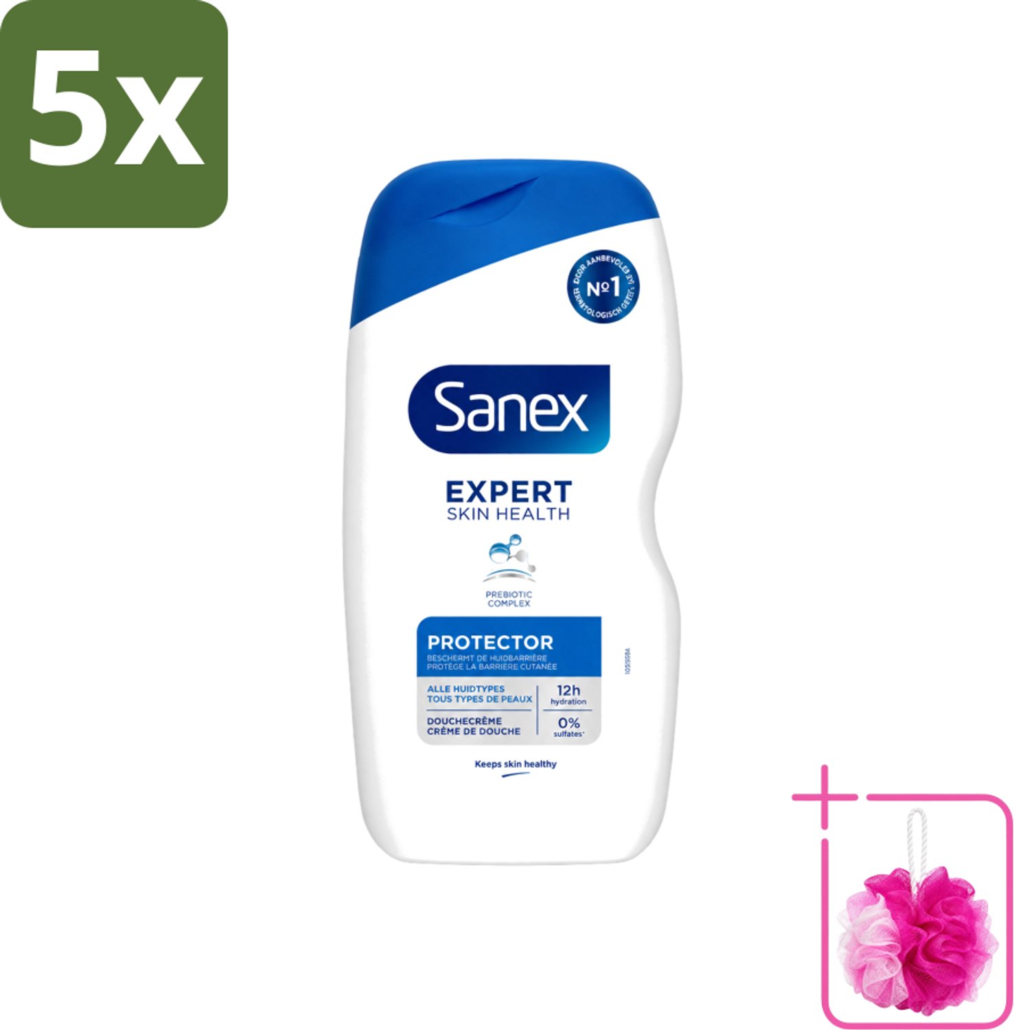 5 x Sanex - Deskundige Huidgezondheid - Douchecrème - Beschermend - Alle Huidtypes - 400 ml - Bulkverpakking - Huidbeschermende douchecrème - Douchemop - Huidversterkende douchecrème
