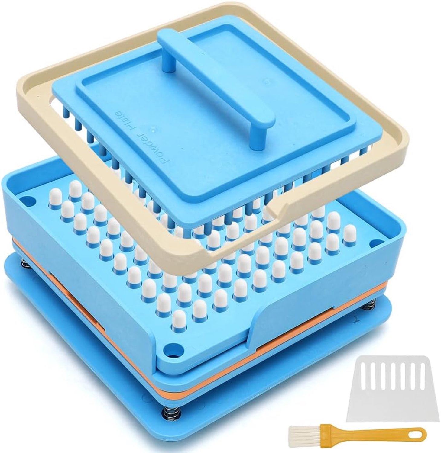 Vulmachine 0 | Handmatig Vulgereedschap met 100 Gaten | Capsule Vulapparaat voor Gelatine/Kruiden/Vitamines | Houder voor Lege Capsules met Borstel