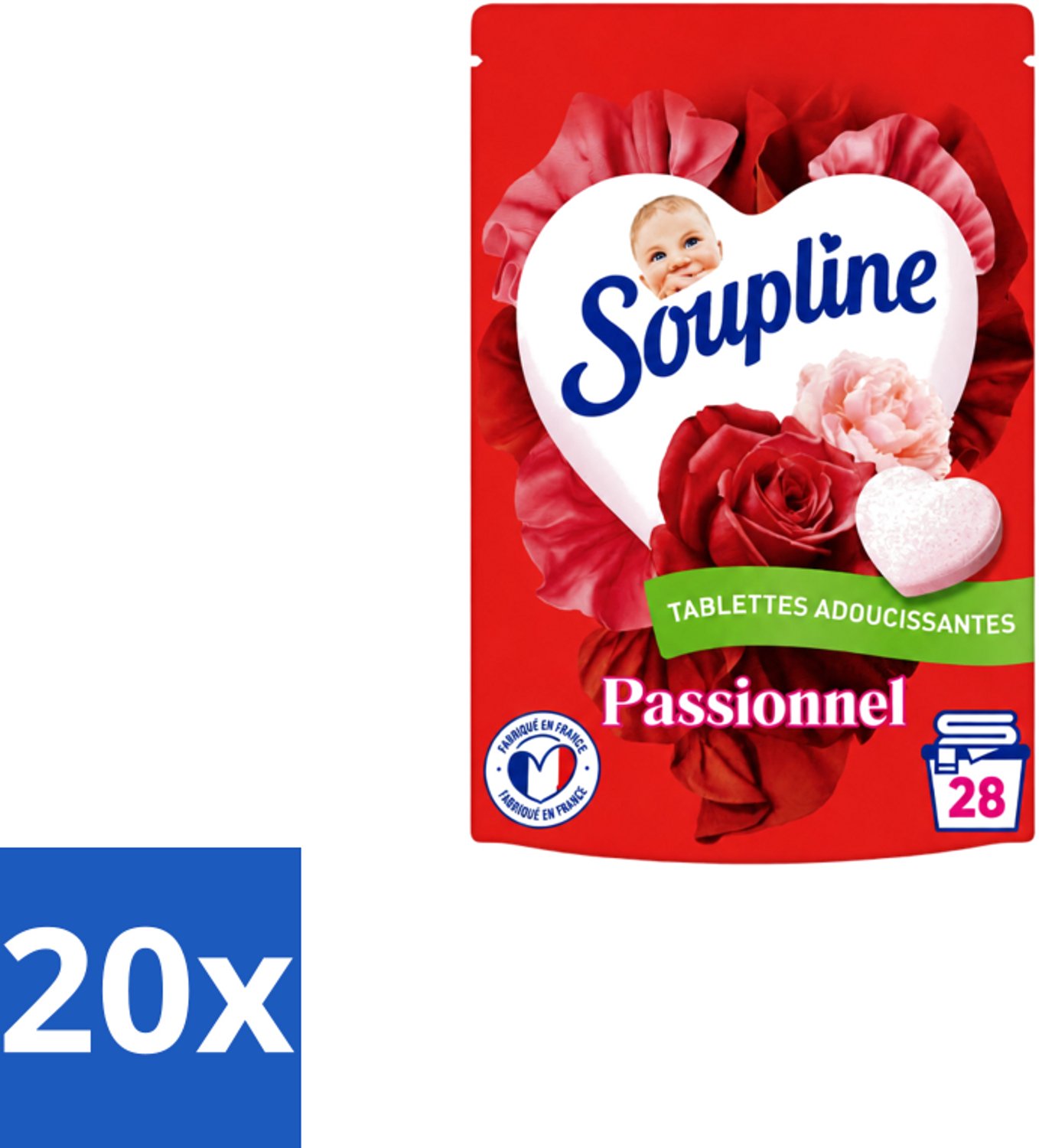 20 x Soupline – Wasverzachtertabletten – Harten Straling van Passiebloemboeket - 28 tabletten - Voordeelverpakking - 20 stuks