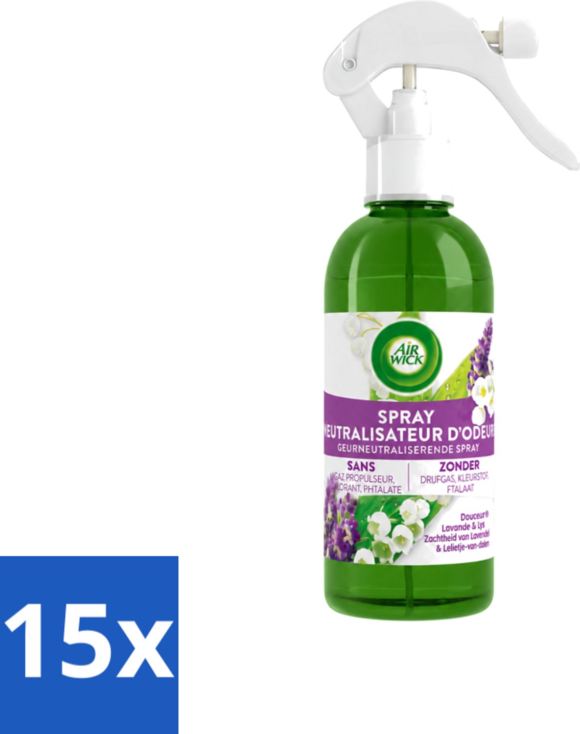 15 x Air Wick – Luchtverfrisser Spray – Active Fresh Lavendel & Lelie – 237 ml - Voordeelverpakking - 15 stuks