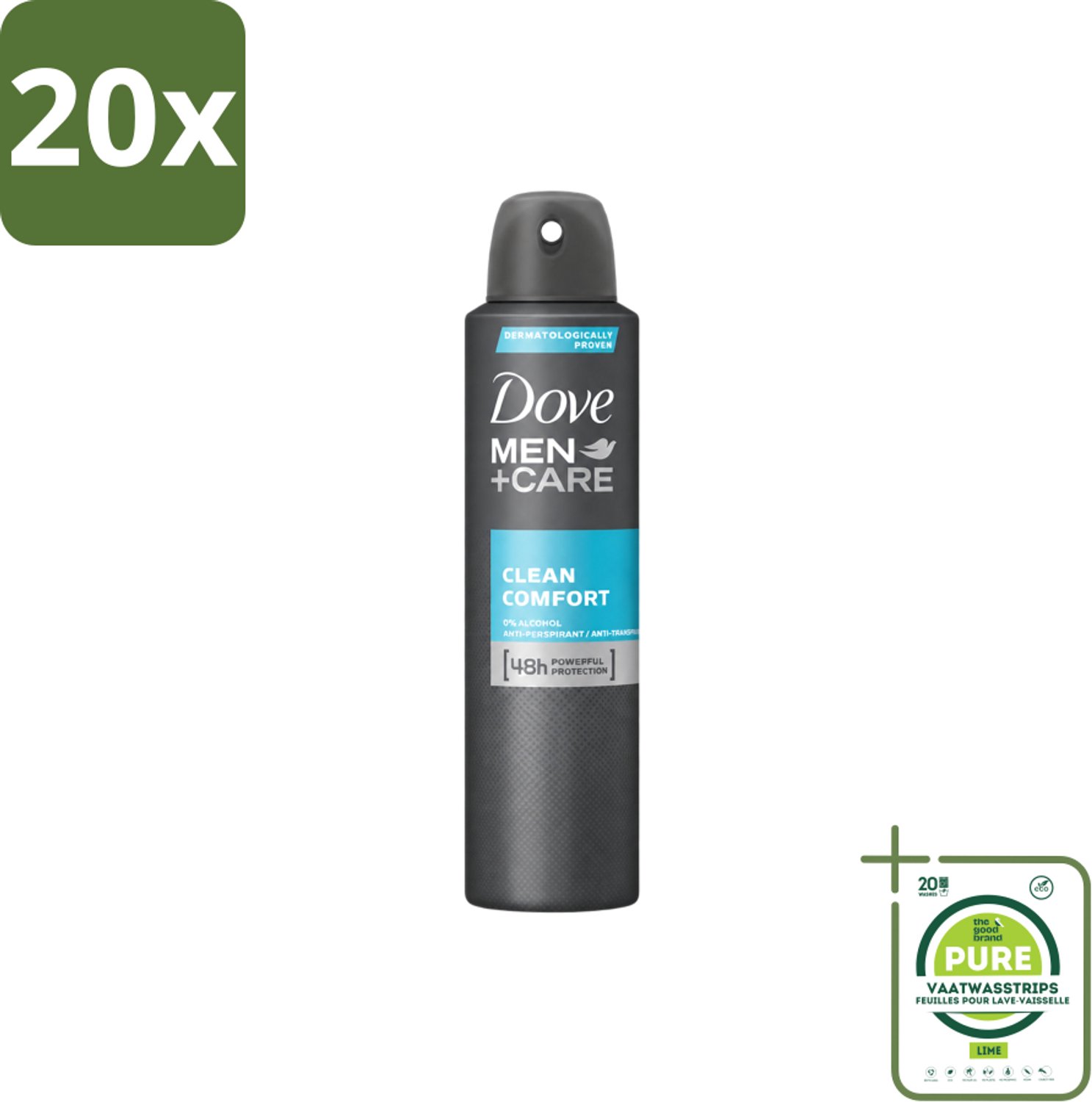 20 x Dove Men+Care – Deodorant Spray – Clean Comfort – 200 ml - Grootverpakking - Vaatwasstrips - Anti-transpirant Spray - Okselgeur - Frisse Geur - Schone Geur - Okselverzorging