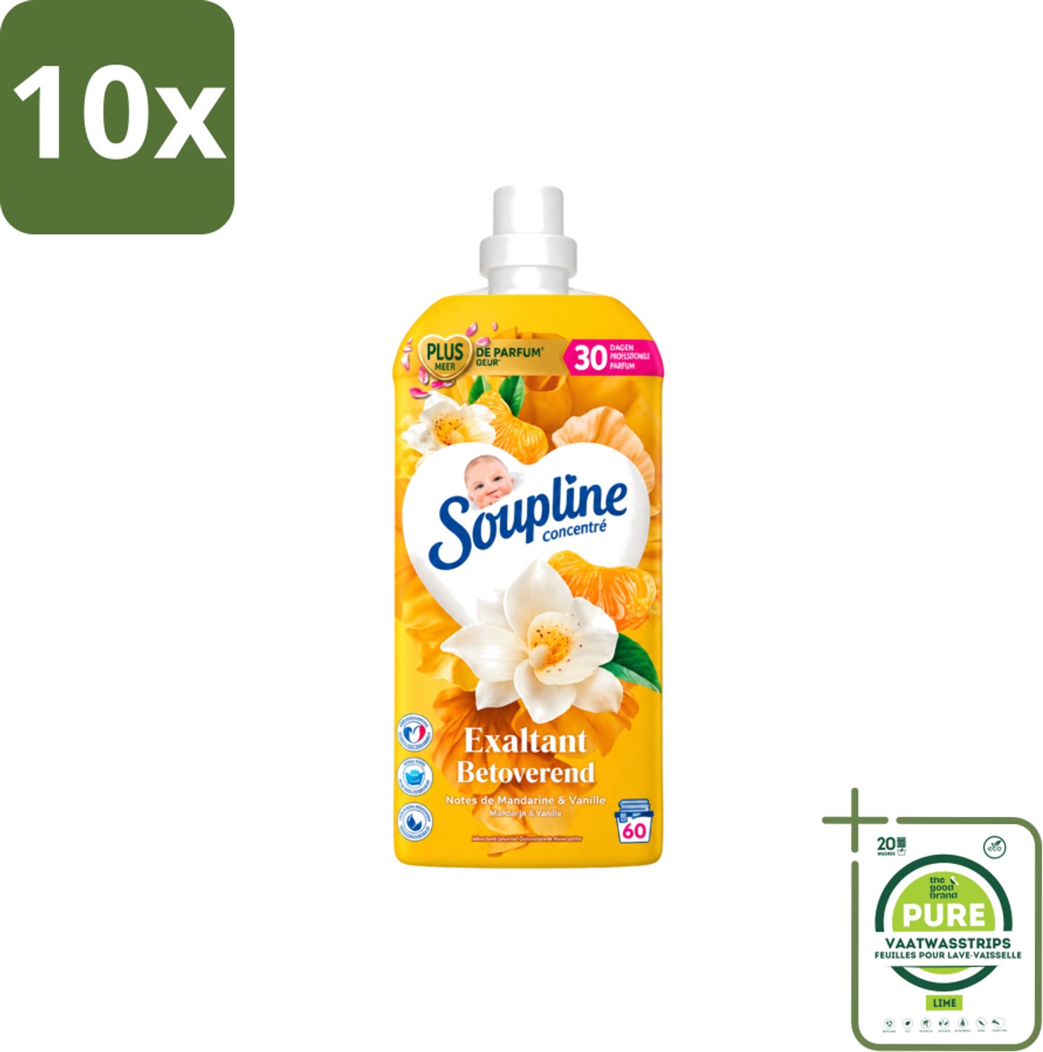 10 x Soupline – Wasverzachter – Betoverend Mandarijn & Vanille – 1,28 L - Grootverpakking - Vaatwasstrips - Wasverzachter - Wasverzachter Mandarijn En Vanille - Wasverzachter Betoverend - Wasverzachter Voor Kleding - Wasverzachter Voor Was
