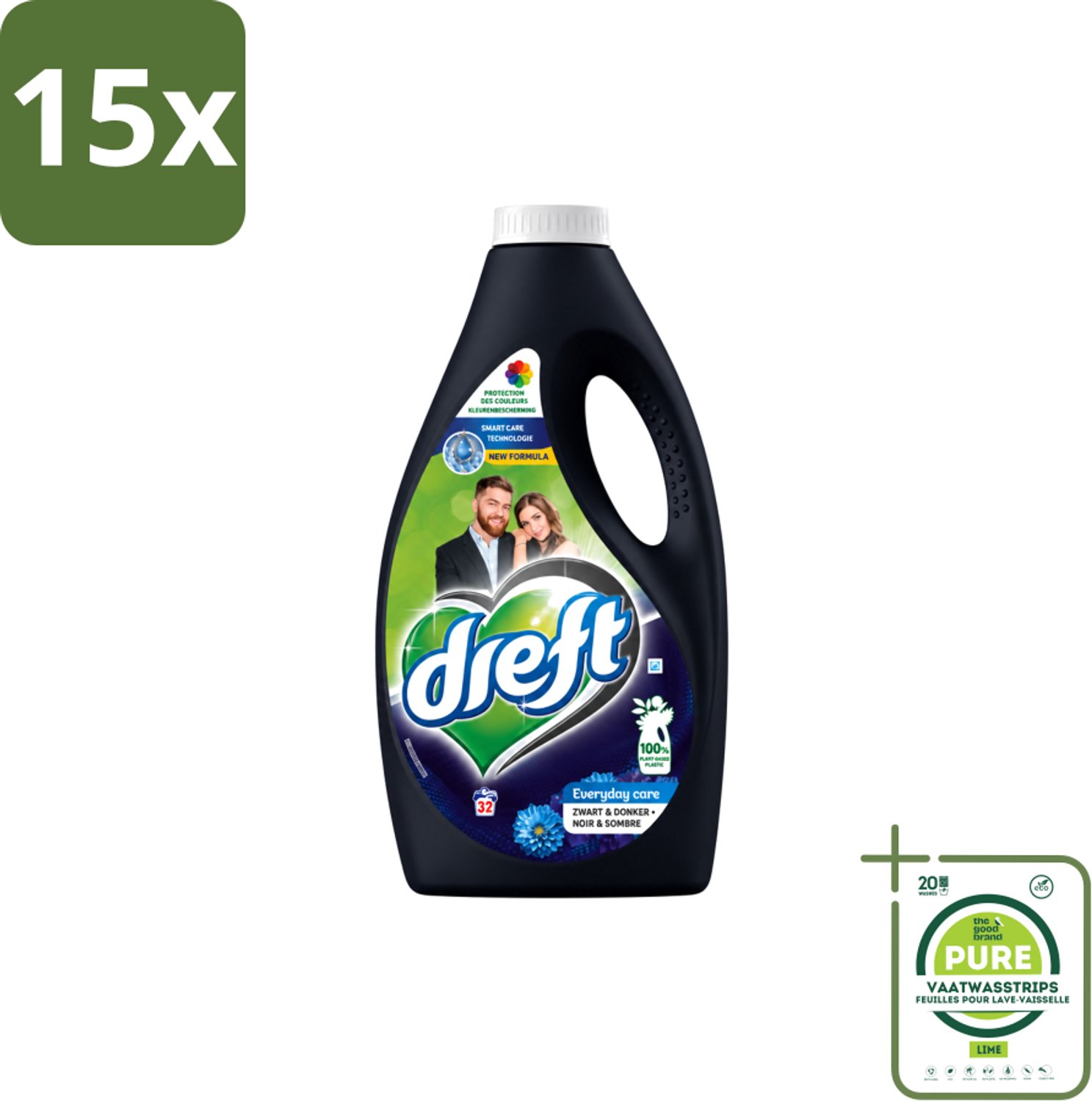 15 x Dreft – Vloeibaar Wasmiddel – Zwart & Donker – 32 Wasbeurten - Grootverpakking - Vaatwasstrips - Donker Wasmiddel - Kleurbehoud - Zwart Wasmiddel - Donker Kleding Was - Wasmiddel Voor Donker