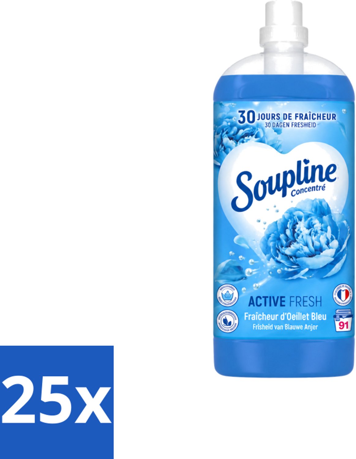 25 x Soupline – Wasverzachter – Active Fresh Frisheid van Blauwe Anjer – 2 L - Voordeelverpakking - 25 stuks