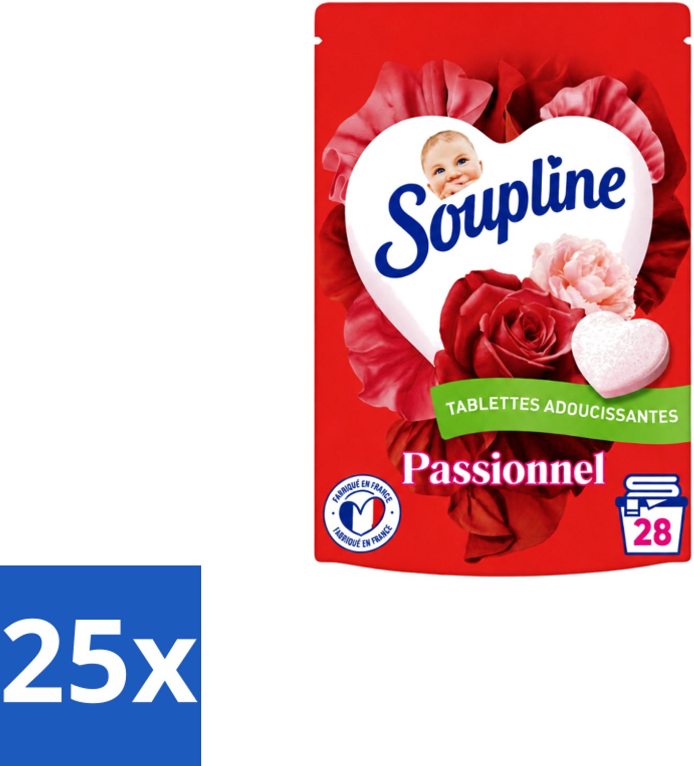 25 x Soupline – Wasverzachtertabletten – Harten Straling van Passiebloemboeket - 28 tabletten - Voordeelverpakking - 25 stuks