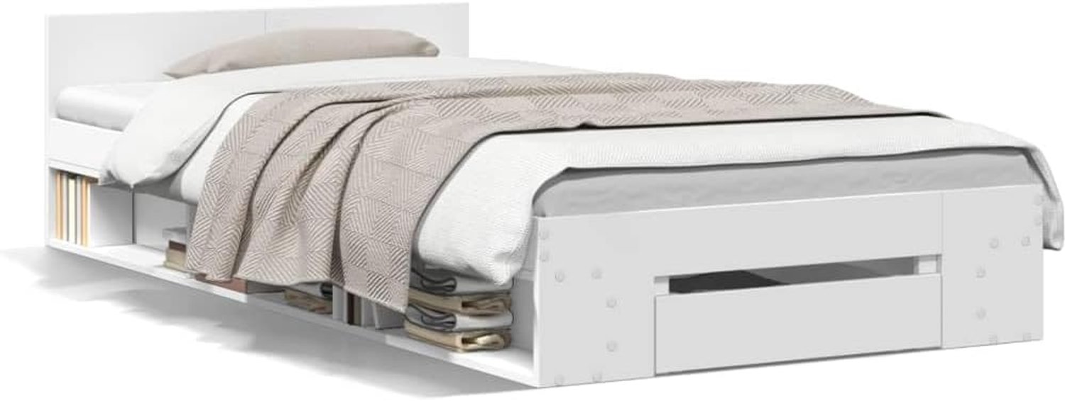 Giroletto met Laden en Gebouwd -in Hoofd, Houten Bedstructuur met Hoofdeinde en Comfortabele Opbergruimte voor de Slaapkamer (75 x 190 cm)