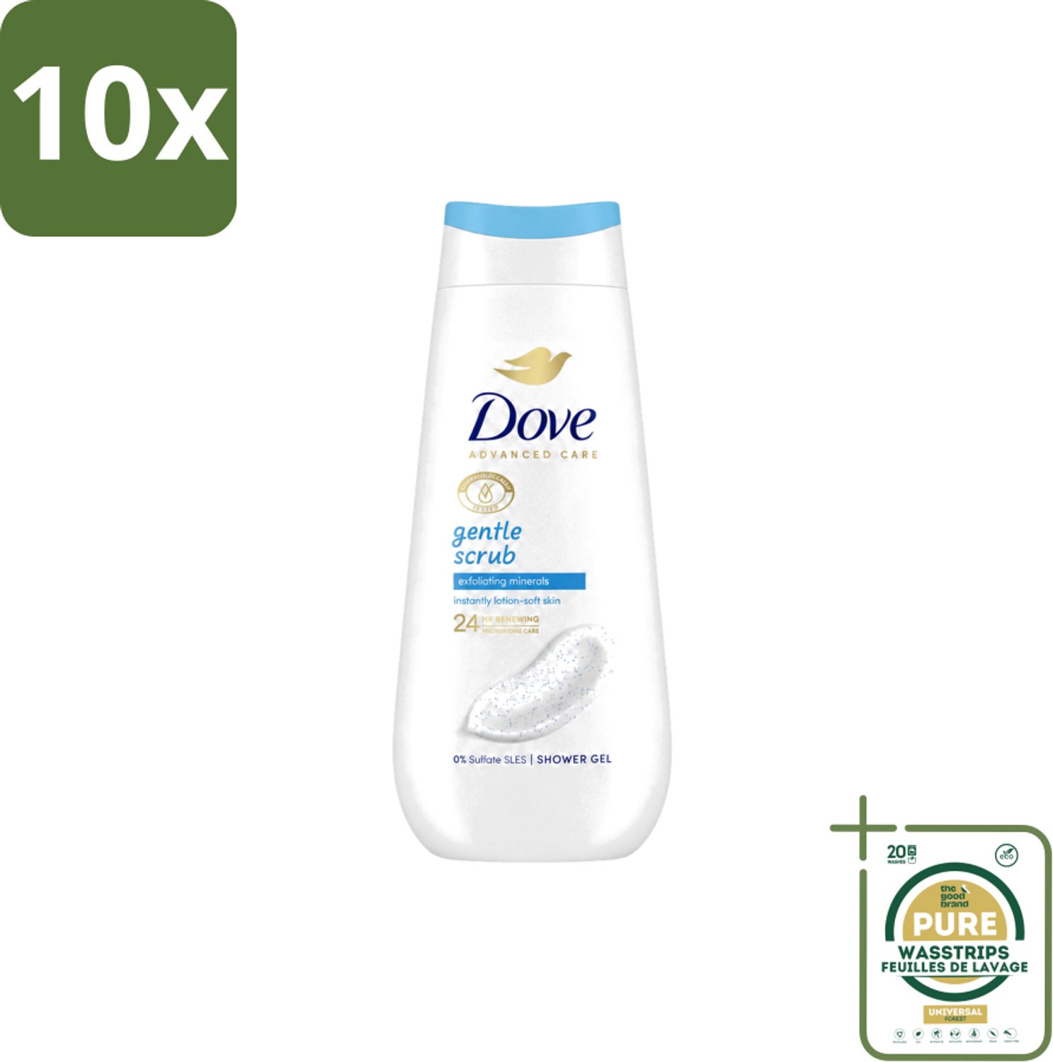 10 x Dove – Douchegel – Advanced Care Gentle Scrub – 225 ml - Wasstrips - Douchegel - Exfoliatie - Huidverzorging - Zachte Douchegel - Schuim