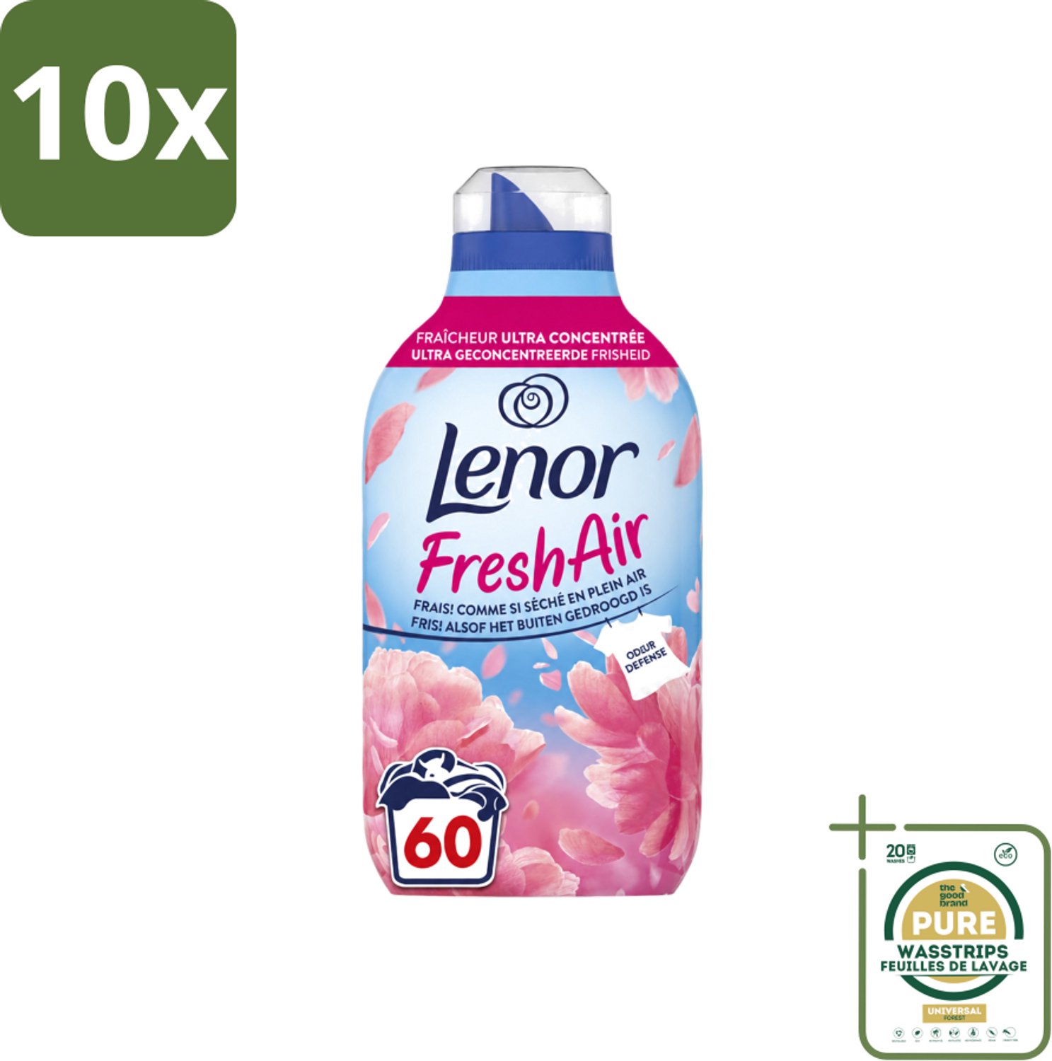 10 x Lenor – Wasverzachter – Bloesem – 60 Wasbeurten – 840 ml - Wasstrips - Wasverzachter - Buitenluchtfrisheid - Bloesemgeur - Wasgoed - Geur