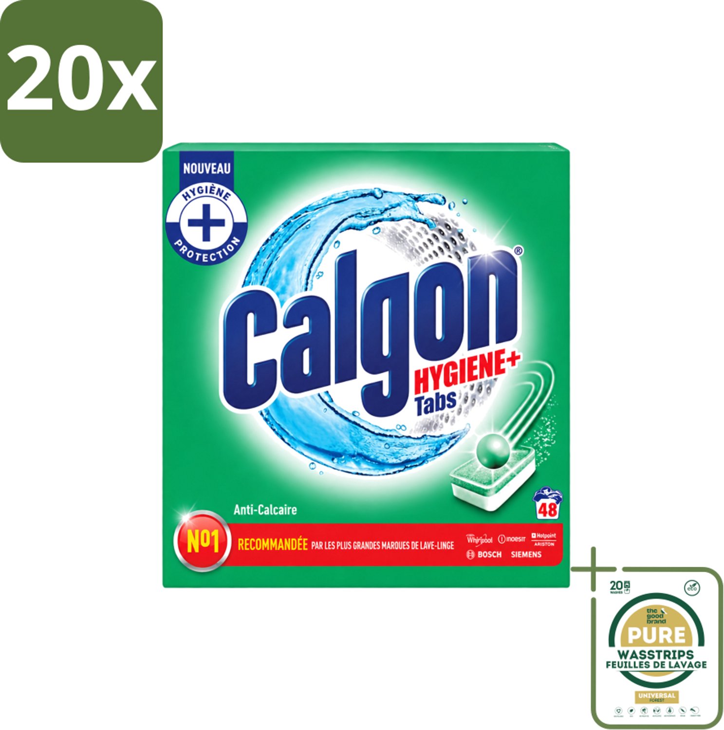 20 x Calgon - Wasmachinereiniger - Tegen Kalkaanslag - 48 Tabletten - Wasstrips - Wasmachine Reinigen - Kalkafzetten - Wasmachine Beschermen - Wasmachine Onderhoud - Wasmachine Tabletten