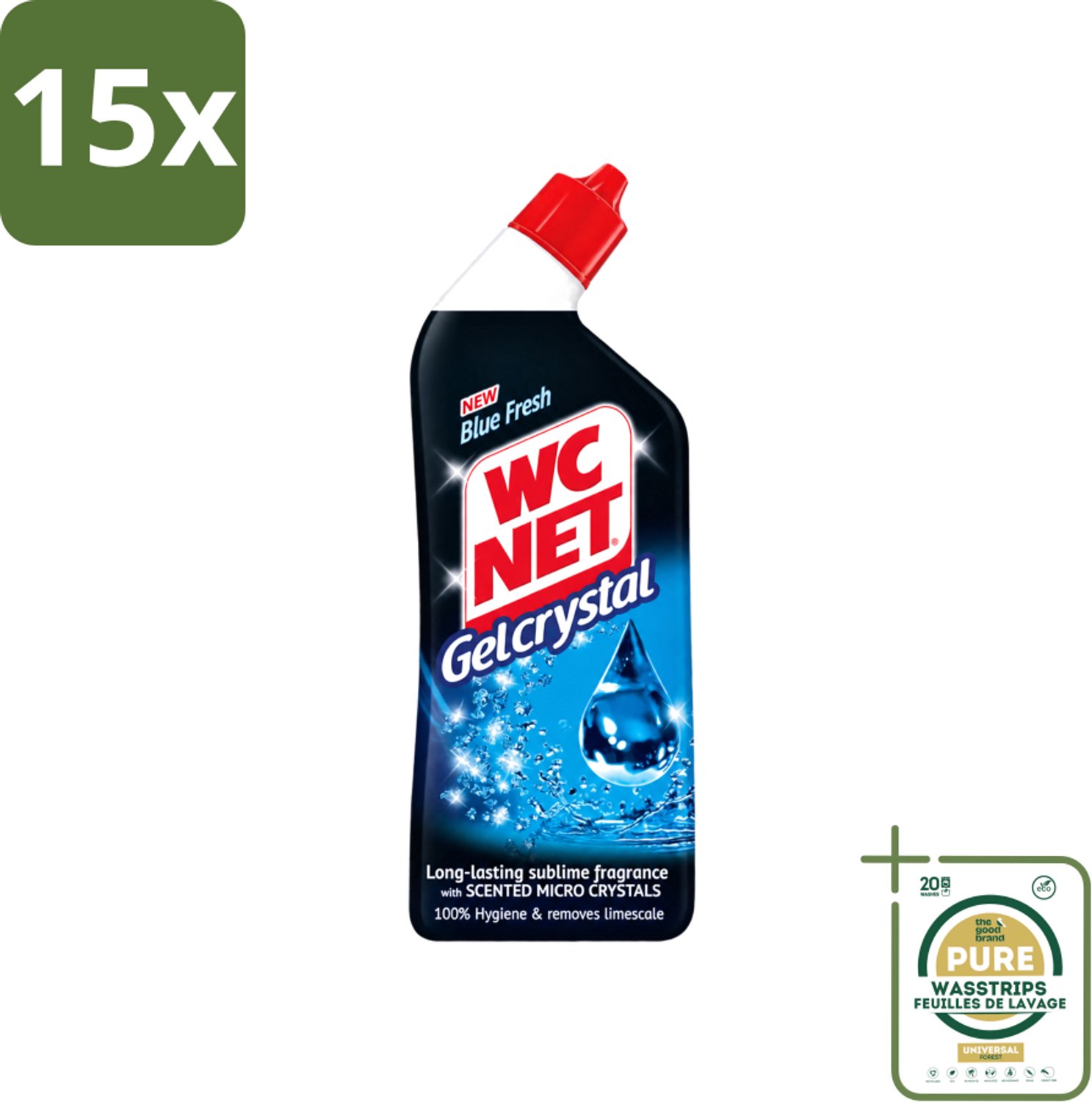15 x WC-Net - Toiletreiniger - Gel - Blue Fresh - Anti-Kalk - 750 ml - Wasstrips - Toiletreiniger - Kalkaanslag - Vlekken - Hygiëne - Desinfecterend