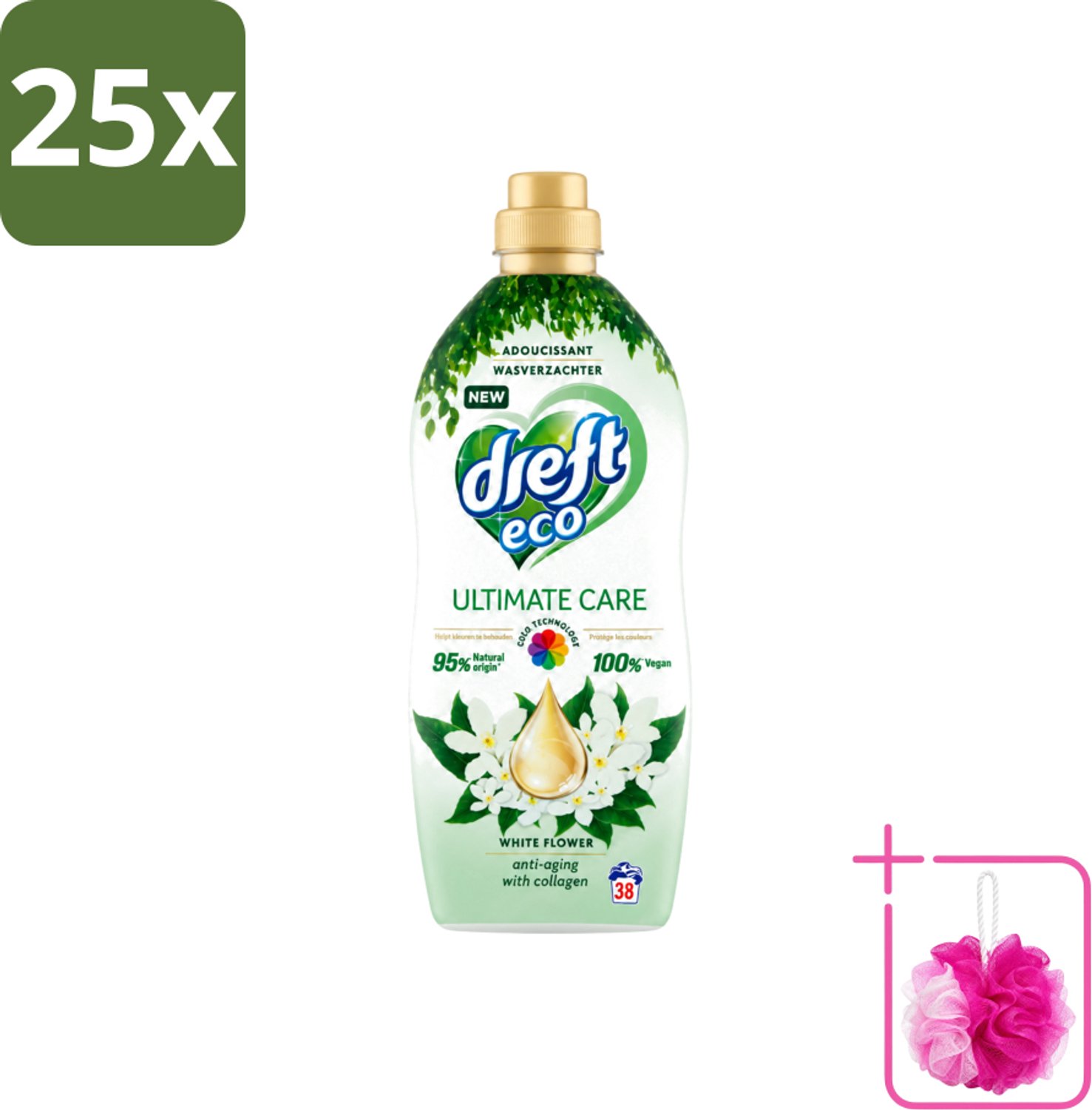25 x Dreft ECO - Wasverzachter - Gekleurde Was - Witte Bloem - Anti-Veroudering - 38 Wasbeurten - Bulkverpakking - Wasverzachter - Douchemop - Anti-aging