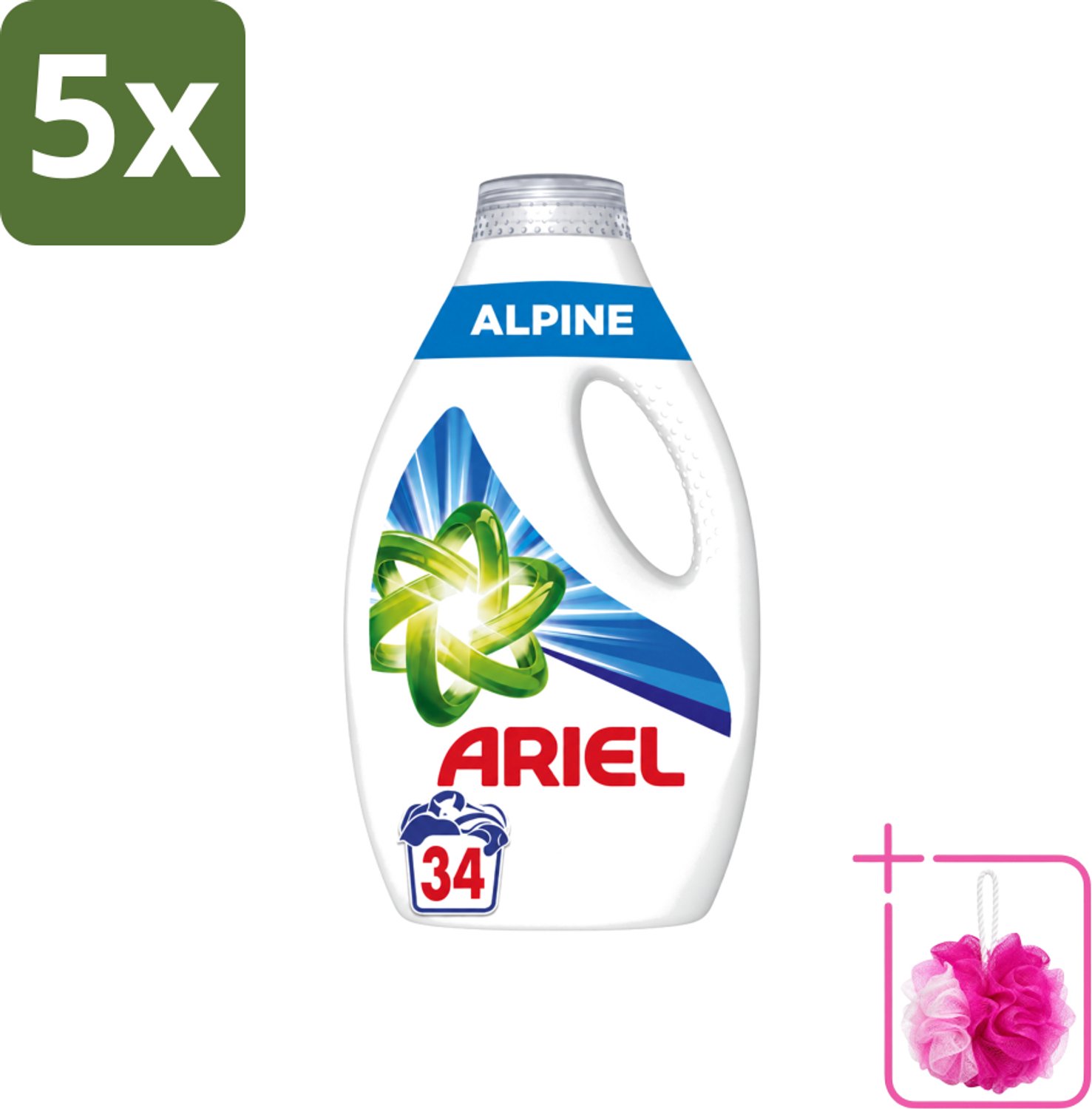 5 x Ariel – Vloeibaar Wasmiddel – Alpine – 1530 ml – 34 wasbeurten - Bulkverpakking - Ariel Alpine - Douchemop - Vloeibaar wasmiddel