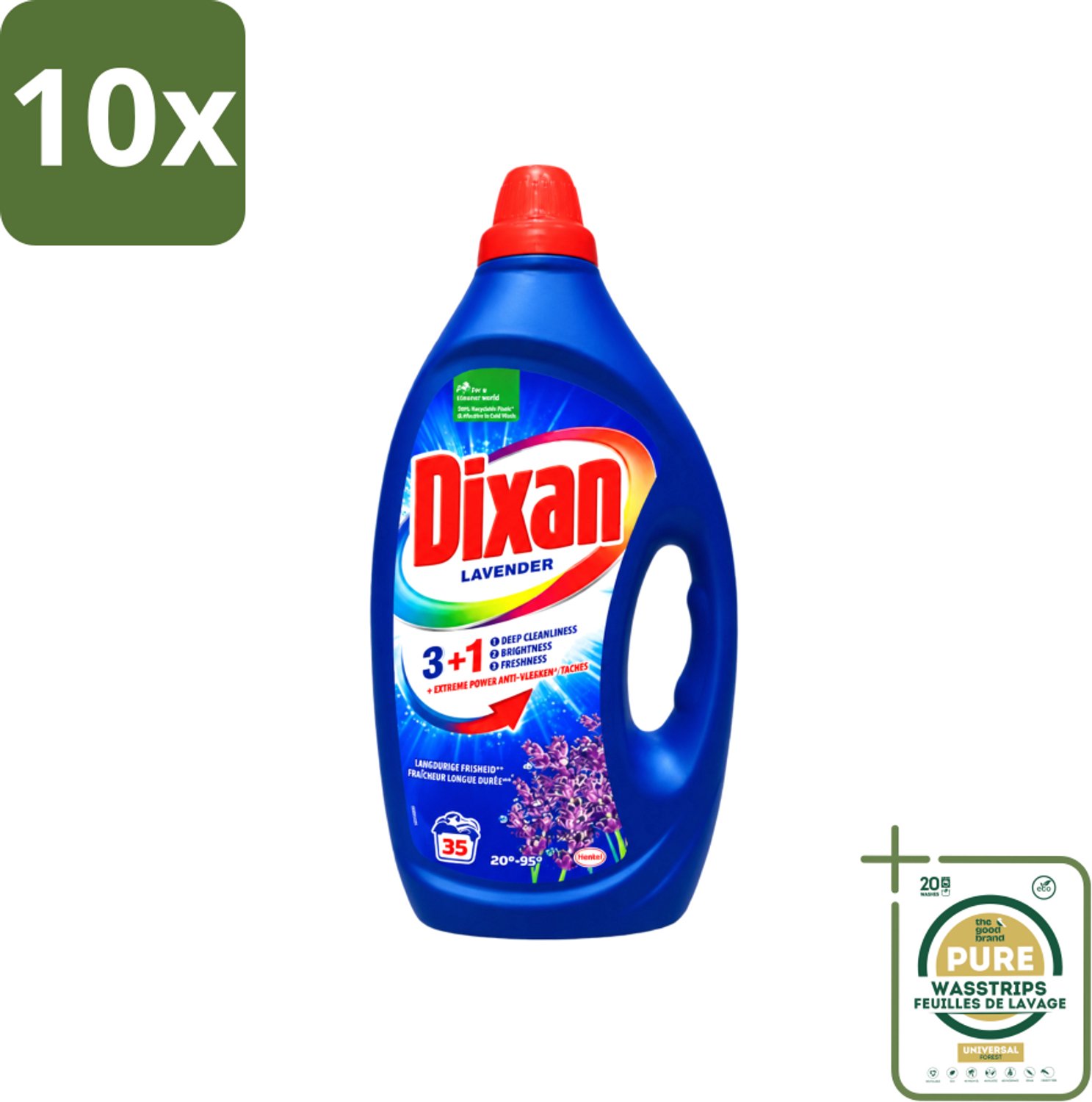 10 x Dixan - Vloeibaar Wasmiddel en Vlekverwijderaar - Witte en Gekleurde Was - Lavendel - 35 Wasbeurten - Wasstrips - Vloeibaar Wasmiddel - Vlekverwijderaar - Wasmiddel Voor Witte En Gekleurde Stoffen - Lavendelgeur - Wasmiddel Voor Kleding