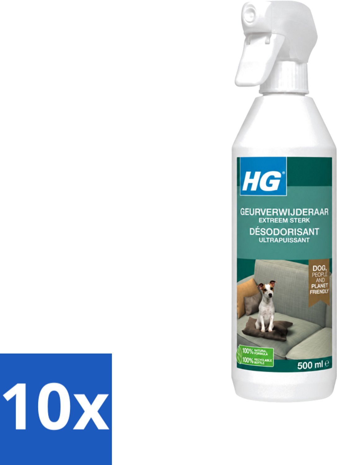 10 x HG - Geurverwijderaar Hond Spray - Extreem Sterk - Werkt Binnen 30 Minuten - 100% Biologisch - 500 ml - Voordeelverpakking - 10 stuks