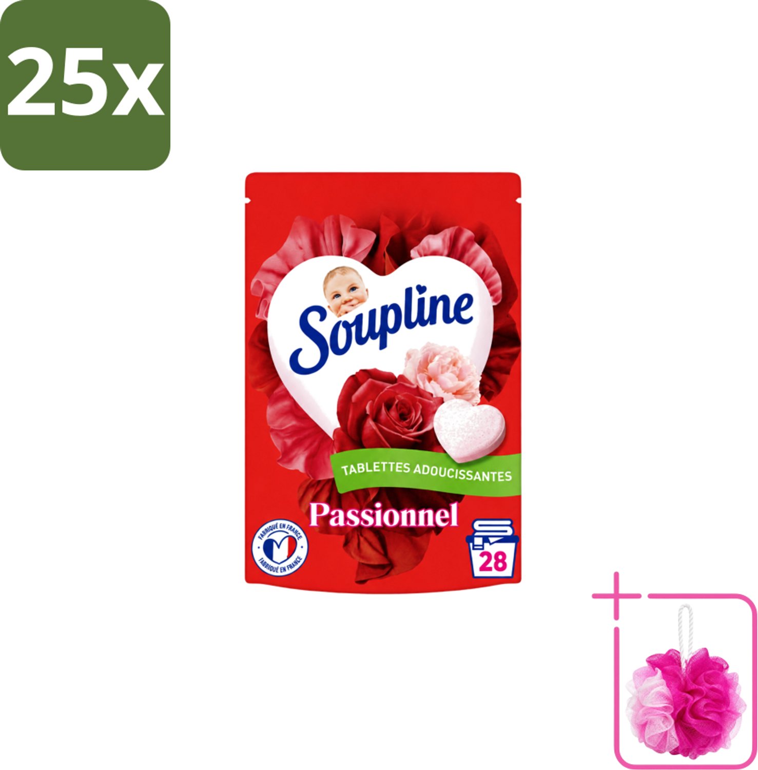 25 x Soupline – Wasverzachtertabletten – Harten Straling van Passiebloemboeket - 28 tabletten - Bulkverpakking - Wasverzachter tablet - Douchemop - Wasverzachter in tabletvorm