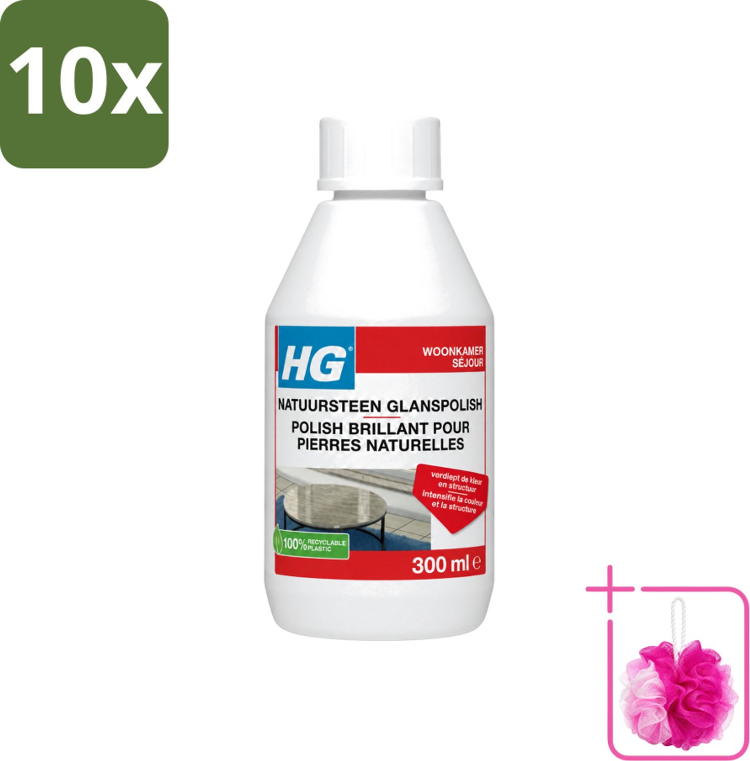 10 x HG - Natuursteen Glans Polish - Kleur & Structuur Verdiepend - 300 ml - Bulkverpakking - Natuursteen polish - Douchemop - Glanspolish