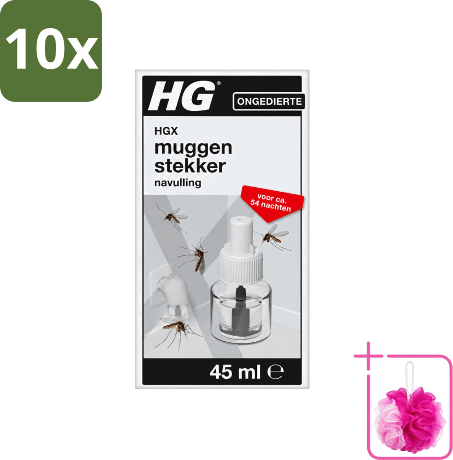 10 x HG X - Muggenstekker Navulling - Continue Bestrijding - 54 Nachten - 45 ml - Bulkverpakking - Muggenstekker navulling - Douchemop - Muggen doodt