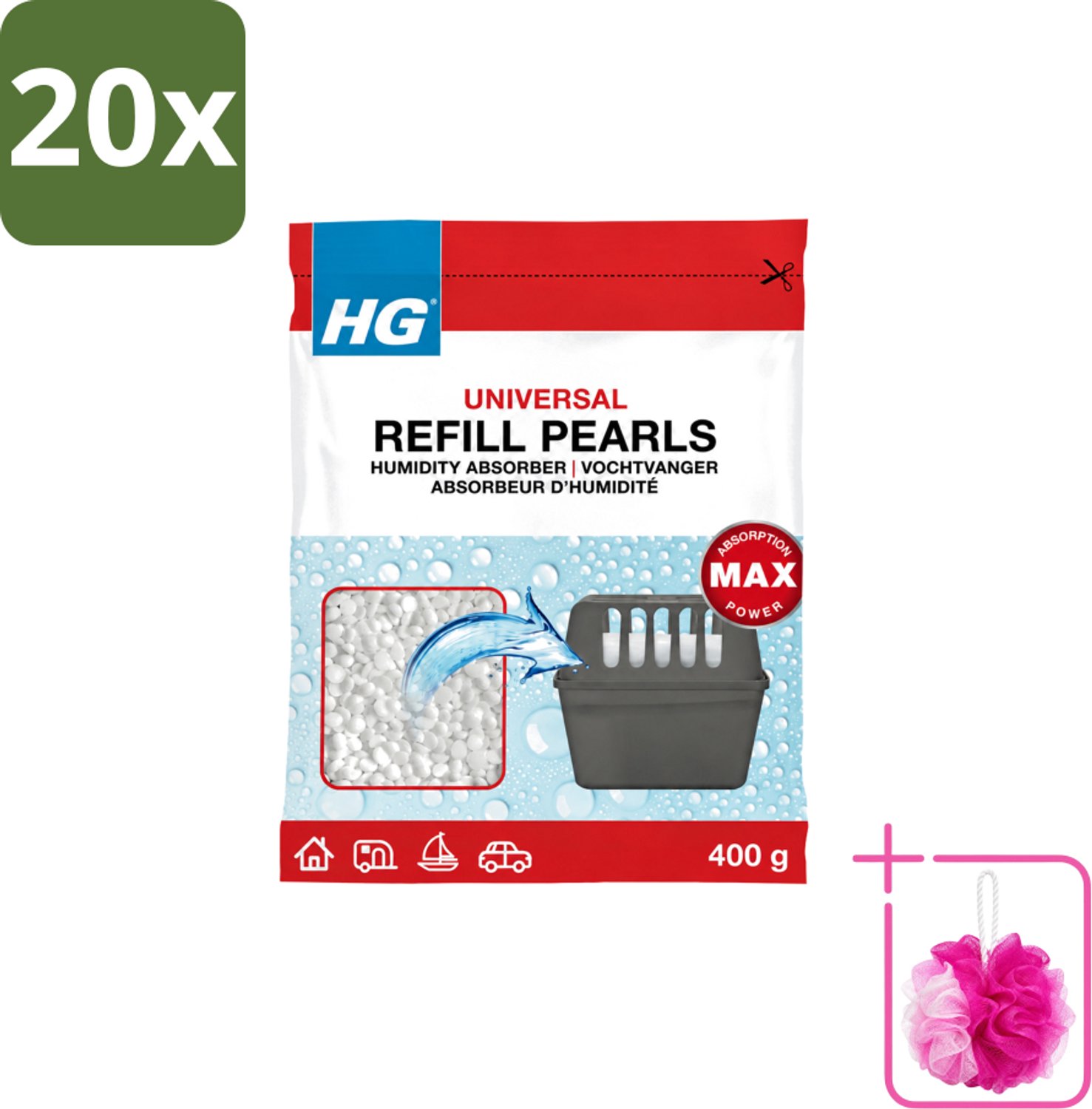 20 x HG - Refill Pearls voor Vochtvanger - Navulling - 400 g - Bulkverpakking - Vochtvanger navulling - Douchemop - Vochtabsorberende parels