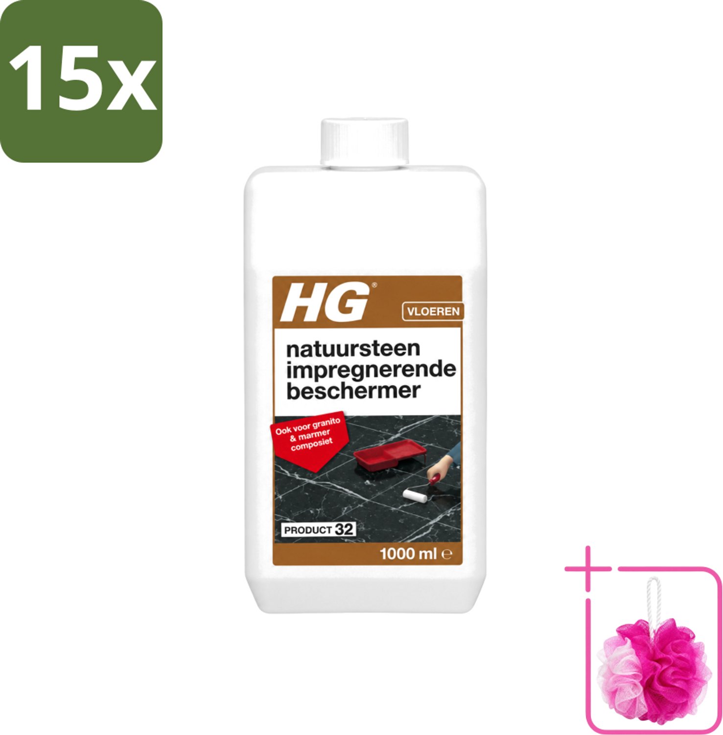 15 x HG - Natuursteen Impregnerende Beschermer - Ook Voor Granito & Marmer Composiet - 1L - Bulkverpakking - Natuursteen beschermer - Douchemop - Vuil en vlekken bestrijding