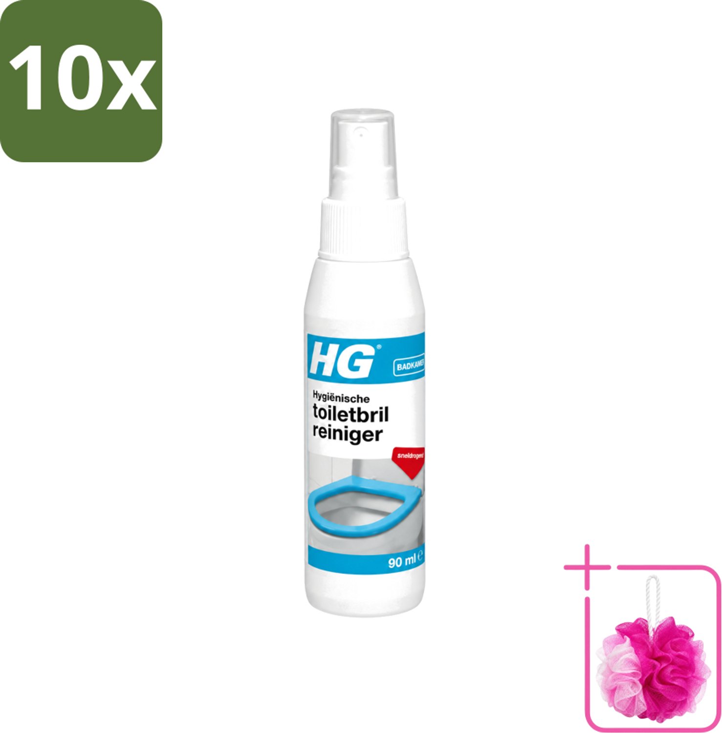 10 x HG - Badkamer - Hygiënische Toiletbrilreiniger - Sneldrogend - 90 ml - Bulkverpakking - Toiletbril reinigen - Douchemop - Hygiënische toiletbril reiniger