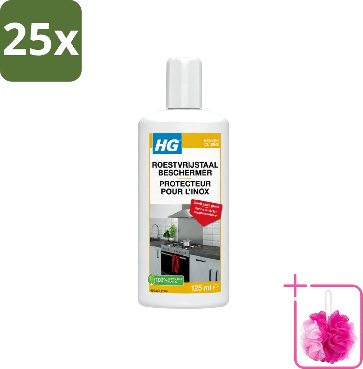 25 x HG - Roestvrijstaal Beschermer - Geeft Extra Glans - 125 ml - Bulkverpakking - Roestvrijstaal reiniger - Douchemop - Roestvrijstaal beschermer
