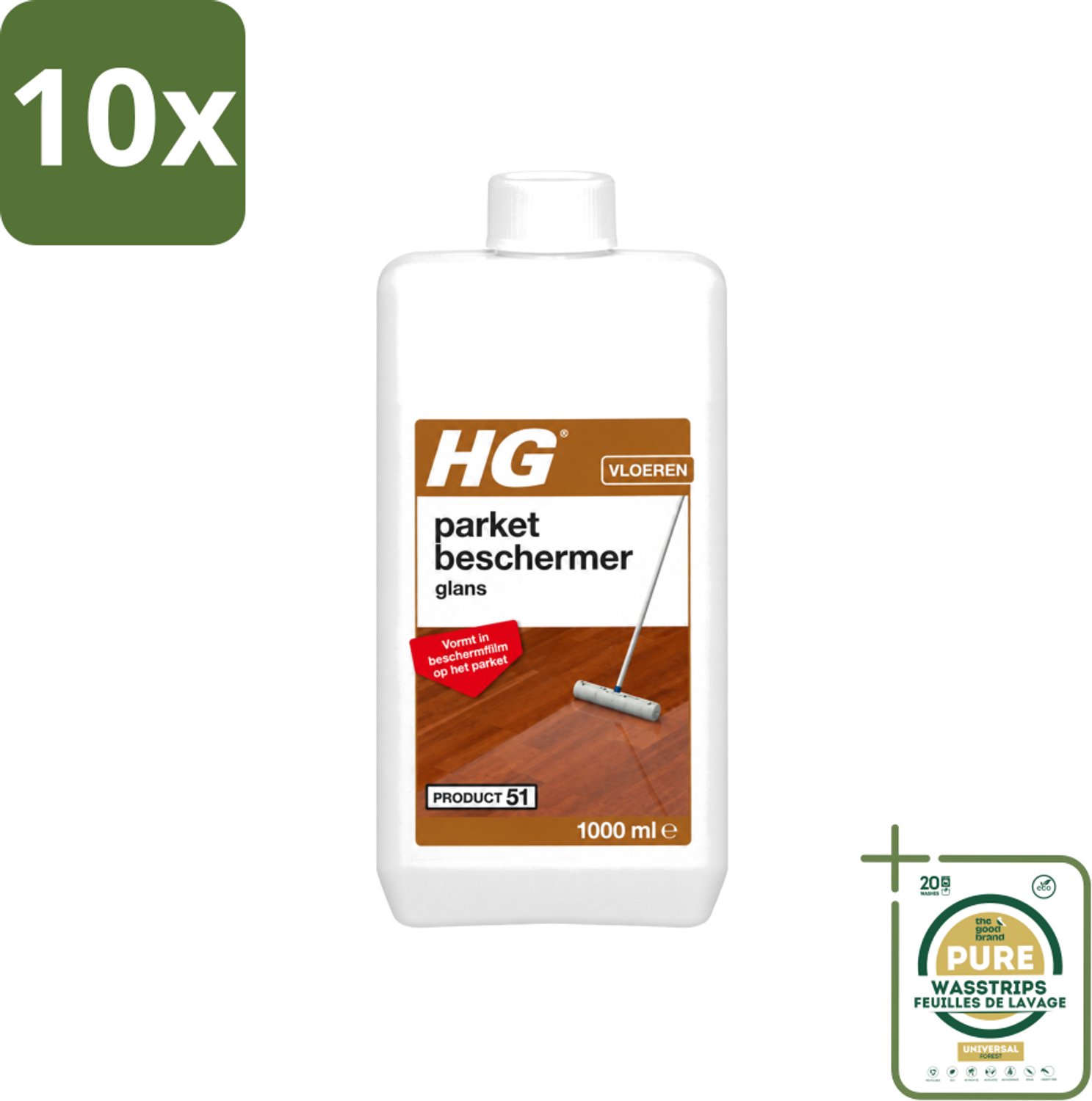 10 x HG - Parket Beschermer Glans - Vloeibare Emulsie - Vormt in Beschermfilm - 1L - Wasstrips - Parket Beschermer - Slijtage Bescherming - Krassen Bescherming - Anti-slip - Parket Beschermfilm
