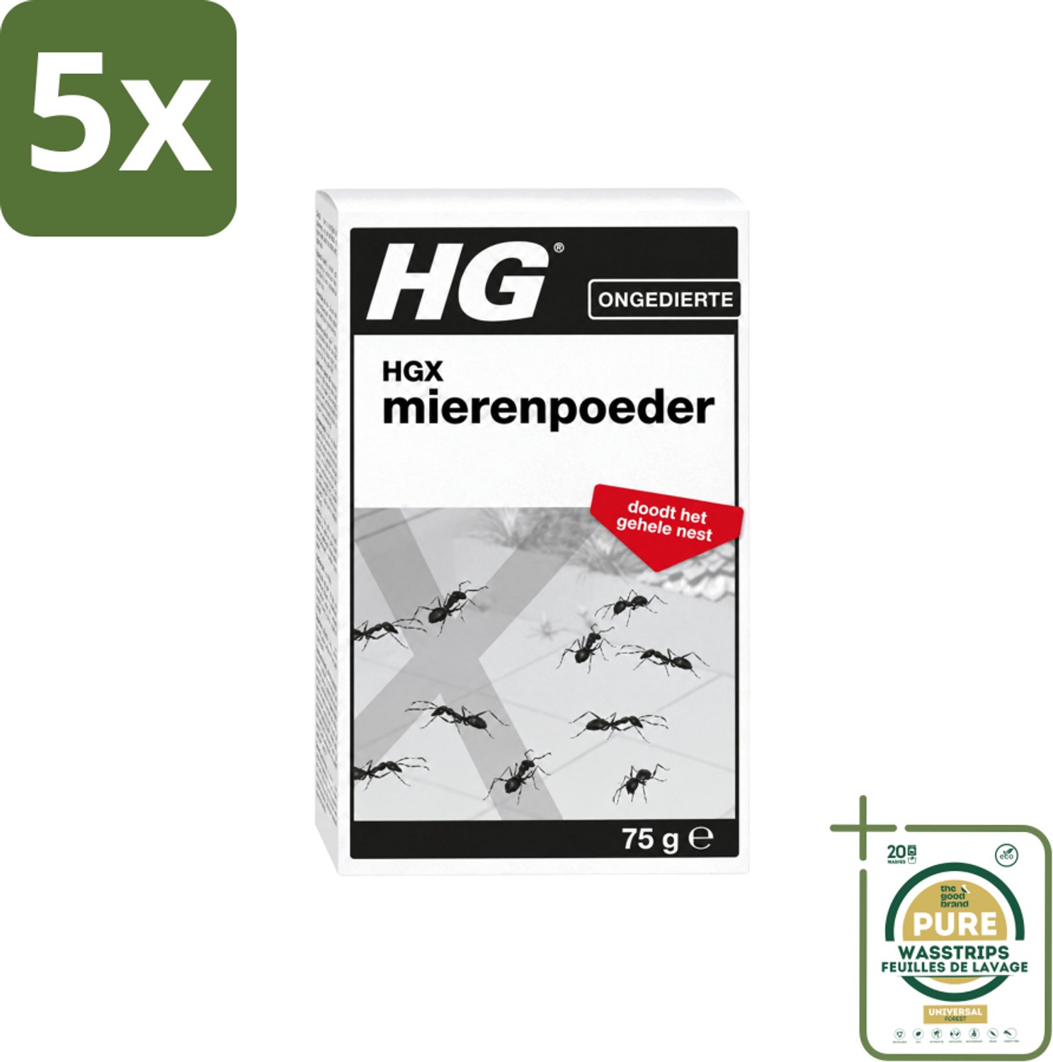 5 x HG X - Ongedierte - Mierenpoeder - Doodt Het Gehele Nest - 75 g - Wasstrips - Mierenpoeder - Mierenbestrijding - Mieren Uitroeien - Mierennest - Mieren Buiten