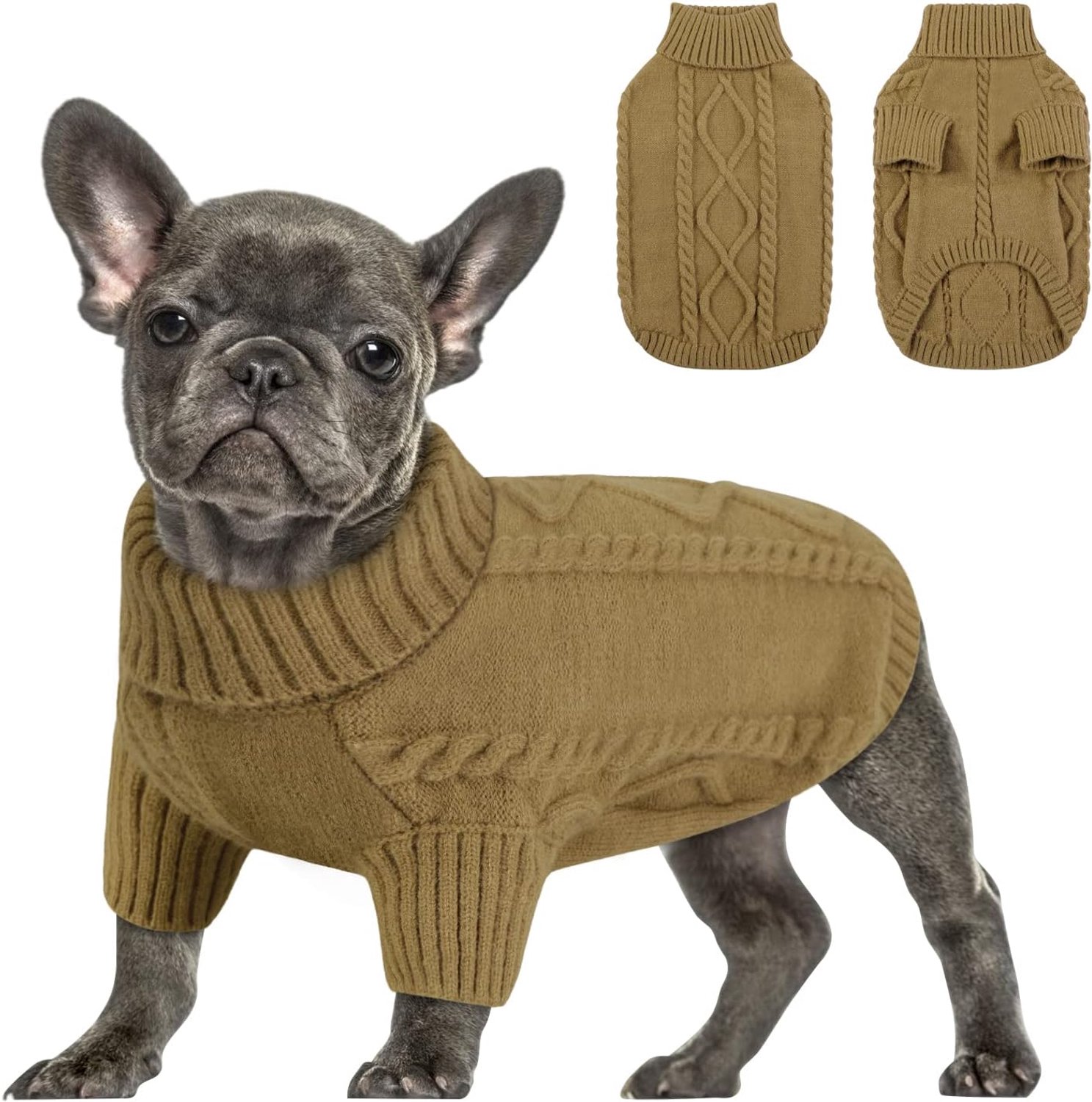 Kleine honden warmte teckel hondentrui gebreide trui hond gebreide jas met vlechtpatroon hondentrui Franse buldog buldog chihuahua katten corgi, bruin, XS