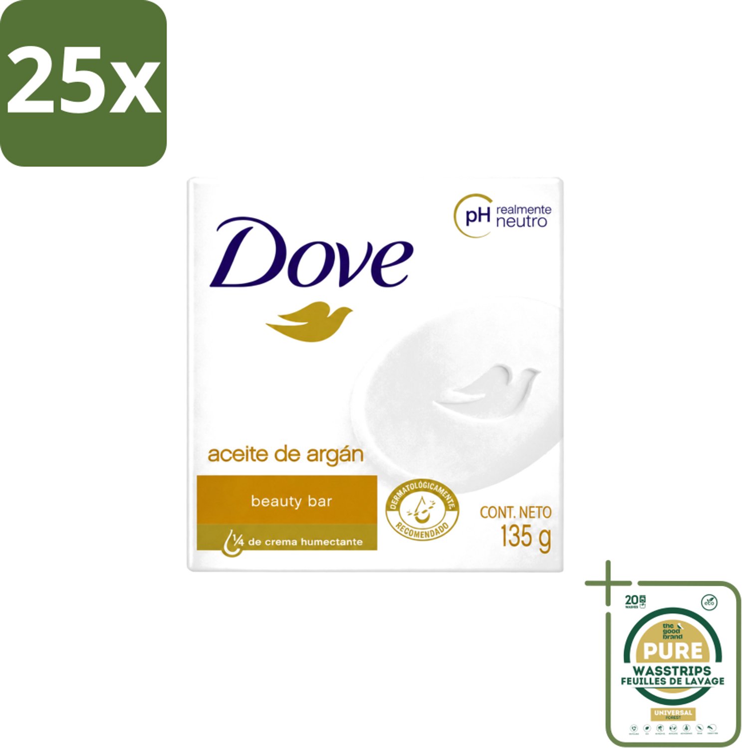 25 x Dove - Zeep - Arganolie - Verzorgend en hydraterend - 135 g - Wasstrips - Zeep - Arganolie - Hydraterend - Verzorgend - Huid Verzorging